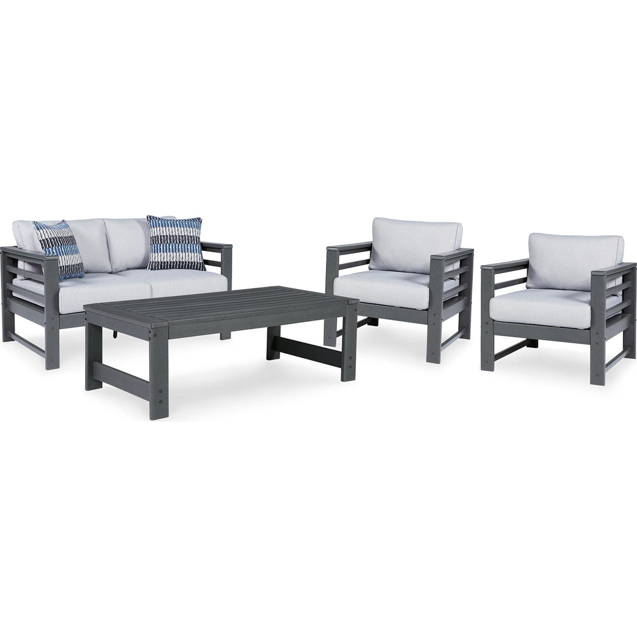Amora 4-Piece Outdoor Patio Furniture Set - Charcoal Gray Sectional Sofa for Backyard, Garden & Poolside Relaxation