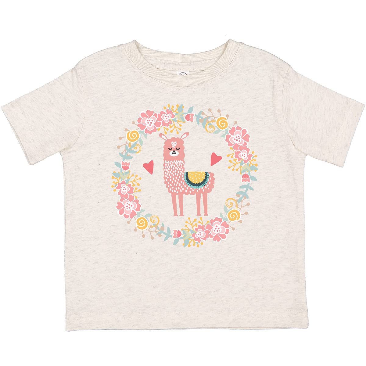 Inktastic Llama Rose Flower Wreath Toddler T-Shirt - Cute Animal Graphic Tee for Boys & Girls - Perfect for Playdates, Preschool & Family Photos