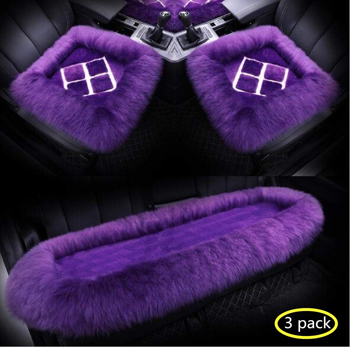 Premium INZOEY Wool Car Seat Cushion Set - Airbag Compatible Australian Sheepskin Fur Seat Covers for Cars, Trucks & SUVs (Purple) | Ultimate Comfort for Winter Driving & Long Road Trips