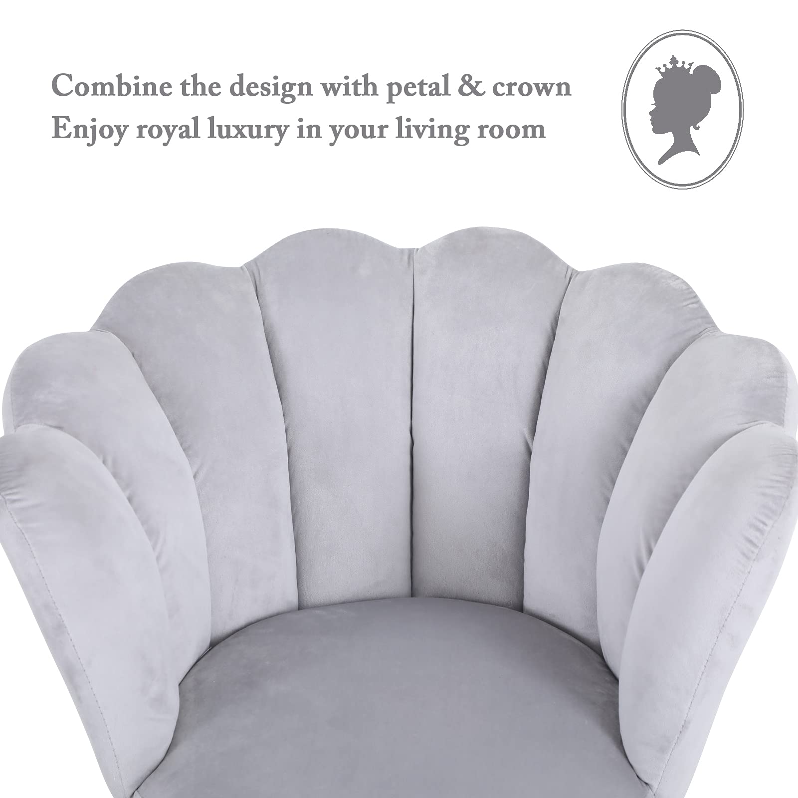 Sophia & William Velvet Accent Chair - Modern Upholstered Mid-Back Leisure Chair with Gold Metal Legs for Living Room, Bedroom, Vanity or Reception Area - Soft Grey Makeup Chair for Home Decor
