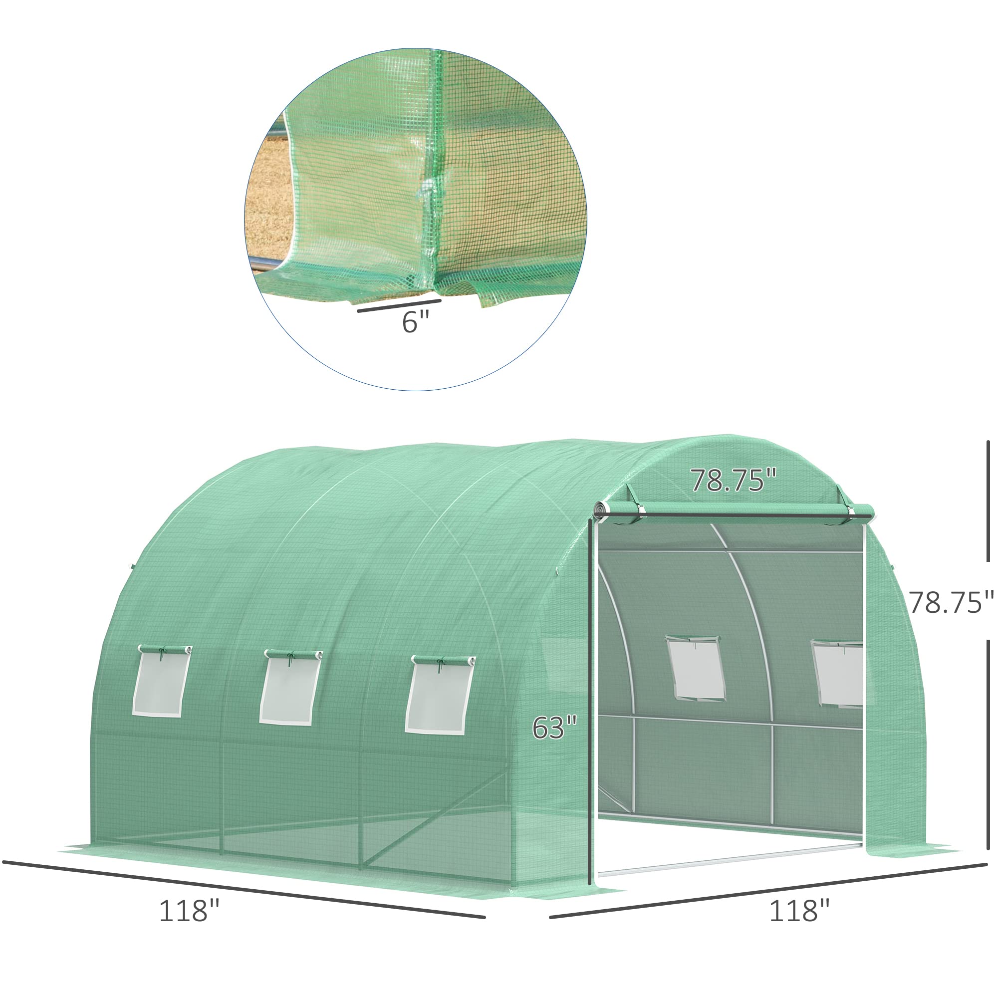 Outsunny 10x10ft Walk-in Greenhouse with PE Cover & Steel Frame - Roll-Up Zipper Door & Windows for Flowers, Vegetables, Plants | Perfect for Backyard Gardening, Plant Protection & Year-Round Growing