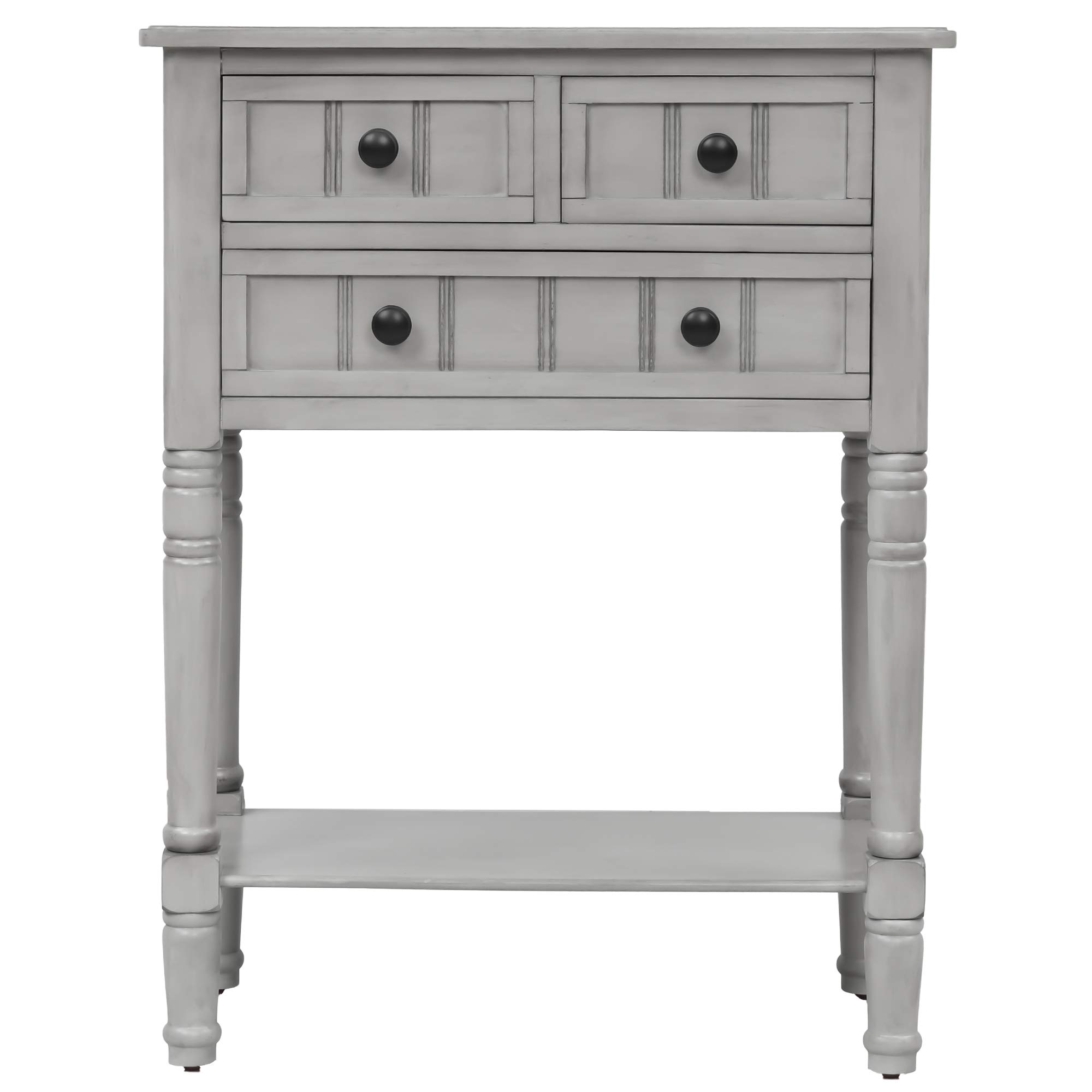 P PURLOVE Wooden Sofa Table with 3 Drawers - Entryway Console Table with Storage Shelf | Easy Assembly Living Room Furniture | Perfect for Hallway, Foyer & Small Space Organization (Gray Wash)