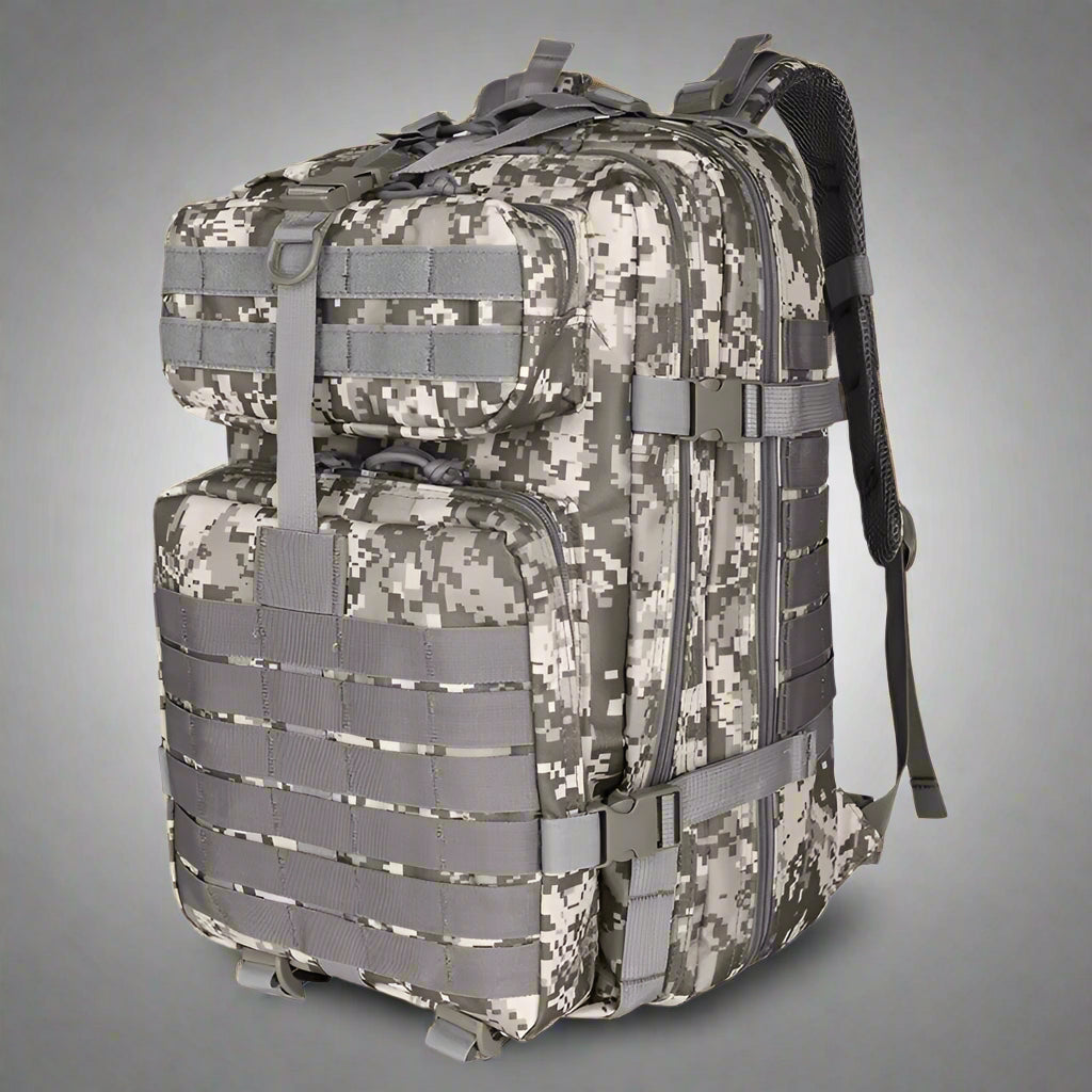 40L Tactical MOLLE Backpack - Military Bugout Rucksack with Hydration Bladder Compartment | Woodlands Camo, ACU, A-TACS | Perfect for Hiking, Camping & Outdoor Survival Gear