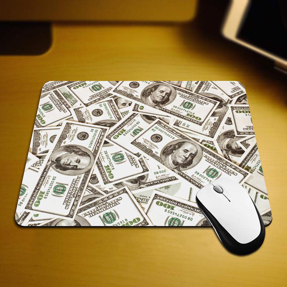 Funny US Dollar Bill Gaming Mouse Pad - Non-Slip Rubber Desk Mat with Hundreds of $100 Bills Design for Computer, Laptop, Office & Home Use - 9.5