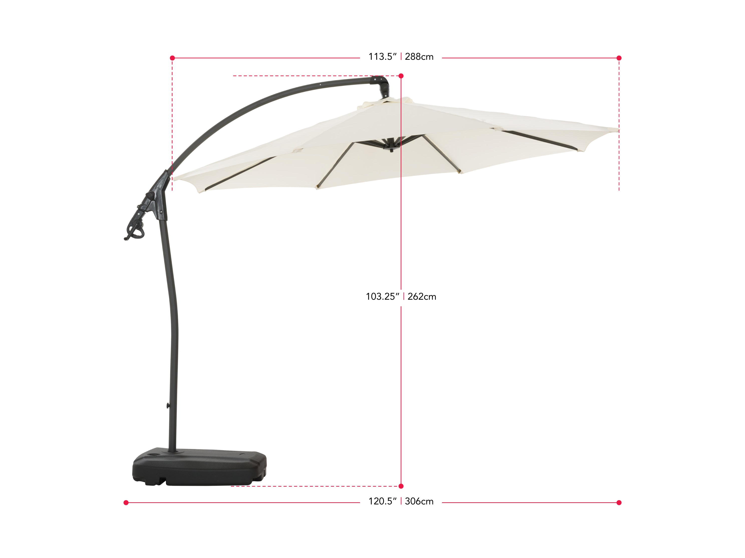 10ft White Cantilever Umbrella with Heavy Duty Base - Outdoor Patio, Poolside, and Garden Shade Solution