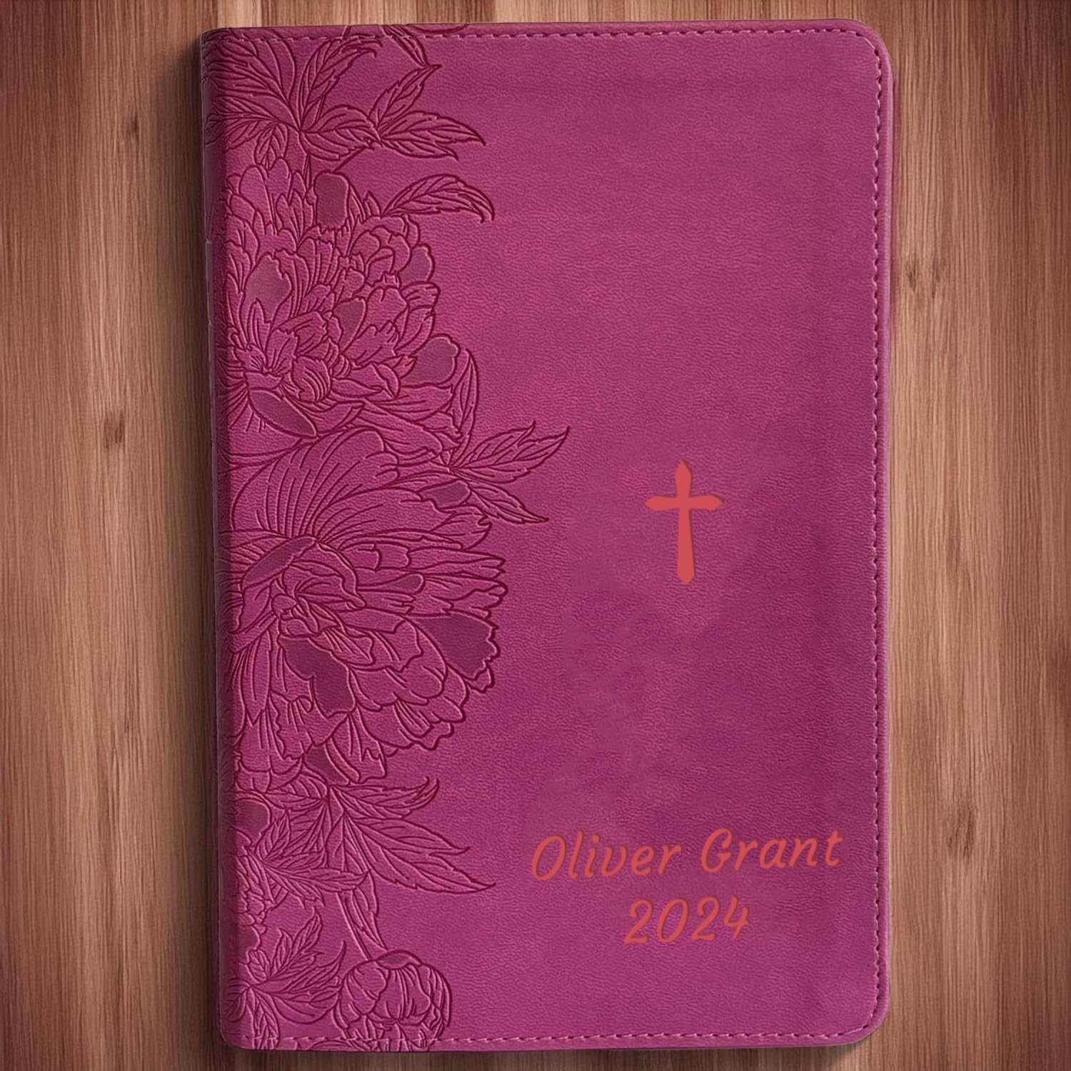 Personalized Engraved Name Bible - NLT New Living Translation Version, Peony Pink Faux Leather Cover, Giant Print Personal Size - Perfect Gift for Baptism, Confirmation, or Daily Devotion
