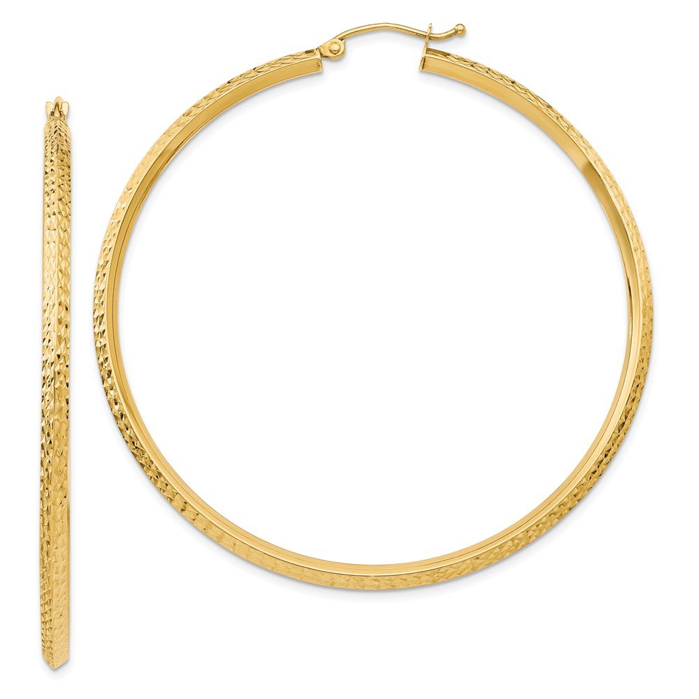 14K Yellow Gold Knife Edge Diamond-Cut Hoop Earrings 55mm - Elegant Dangle Earrings for Women, Perfect for Parties, Weddings & Everyday Wear