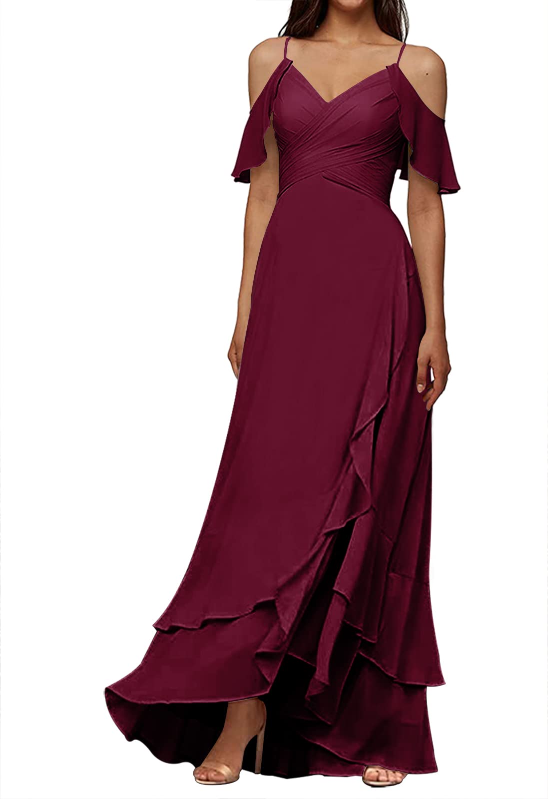 JAEDEN Elegant Long Chiffon Bridesmaid Dresses with Ruffles for Wedding Guest, Prom & Formal Events - Perfect for Weddings, Parties, and Special Occasions