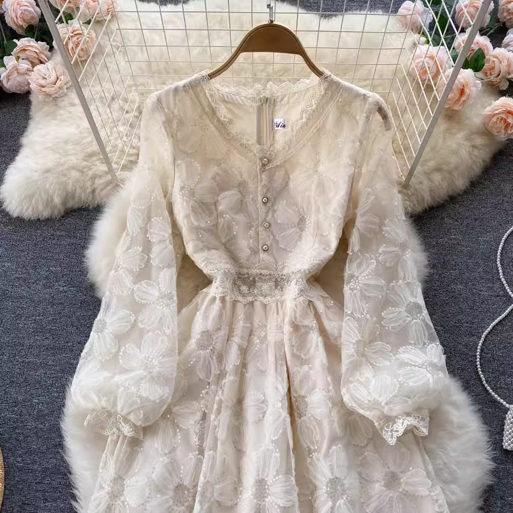 Elegant V-Neck Lace A-Line Dress for Women - Fairy Inspired Formal Gown for Weddings, Parties & Special Occasions