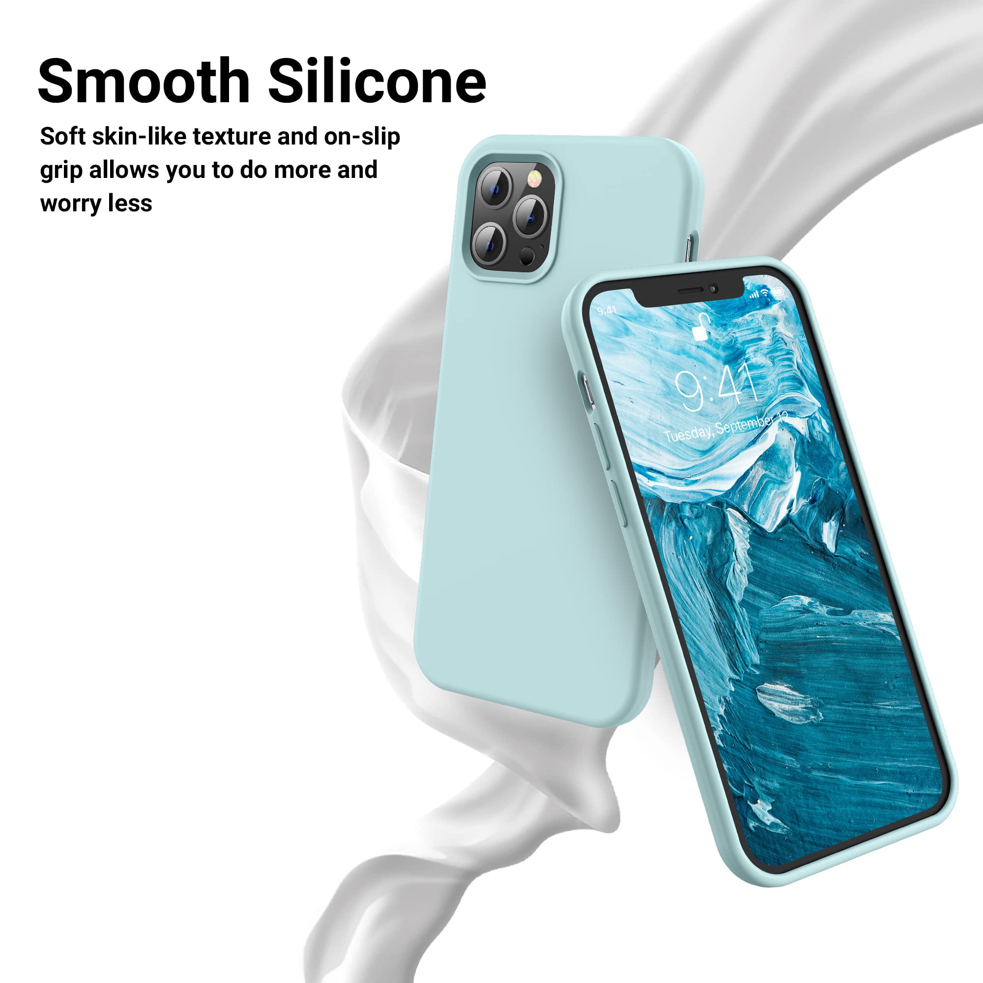 OTOFLY Premium Soft Liquid Silicone Case for iPhone 12 Pro Max (6.7 inch 2020) - Full Body Protection, Silky Smooth Touch, Shockproof Bumper Cover (Mint Cream) - Perfect for Daily Use, Work & Travel