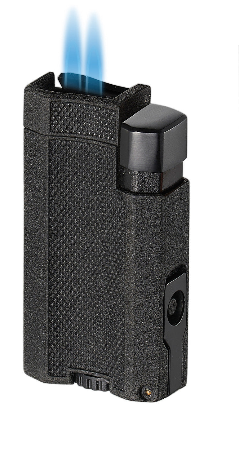 Visol Concave Double Flame Torch Lighter - Black Crackle Finish | Windproof Refillable Butane Lighter for Cigars, Candles & Outdoor Use | Perfect for Camping, BBQ & Survival Kits