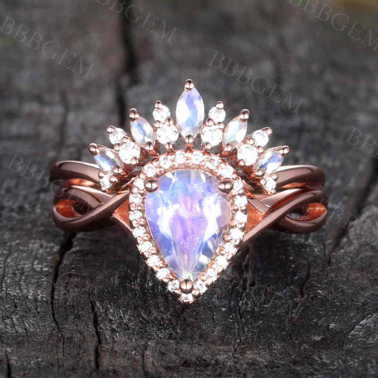 Moonstone Bridal Set - Unique Marquise & Pear Shaped Wedding Ring Set for Women | Perfect for Engagement, Anniversary & Bridal Jewelry Gifts