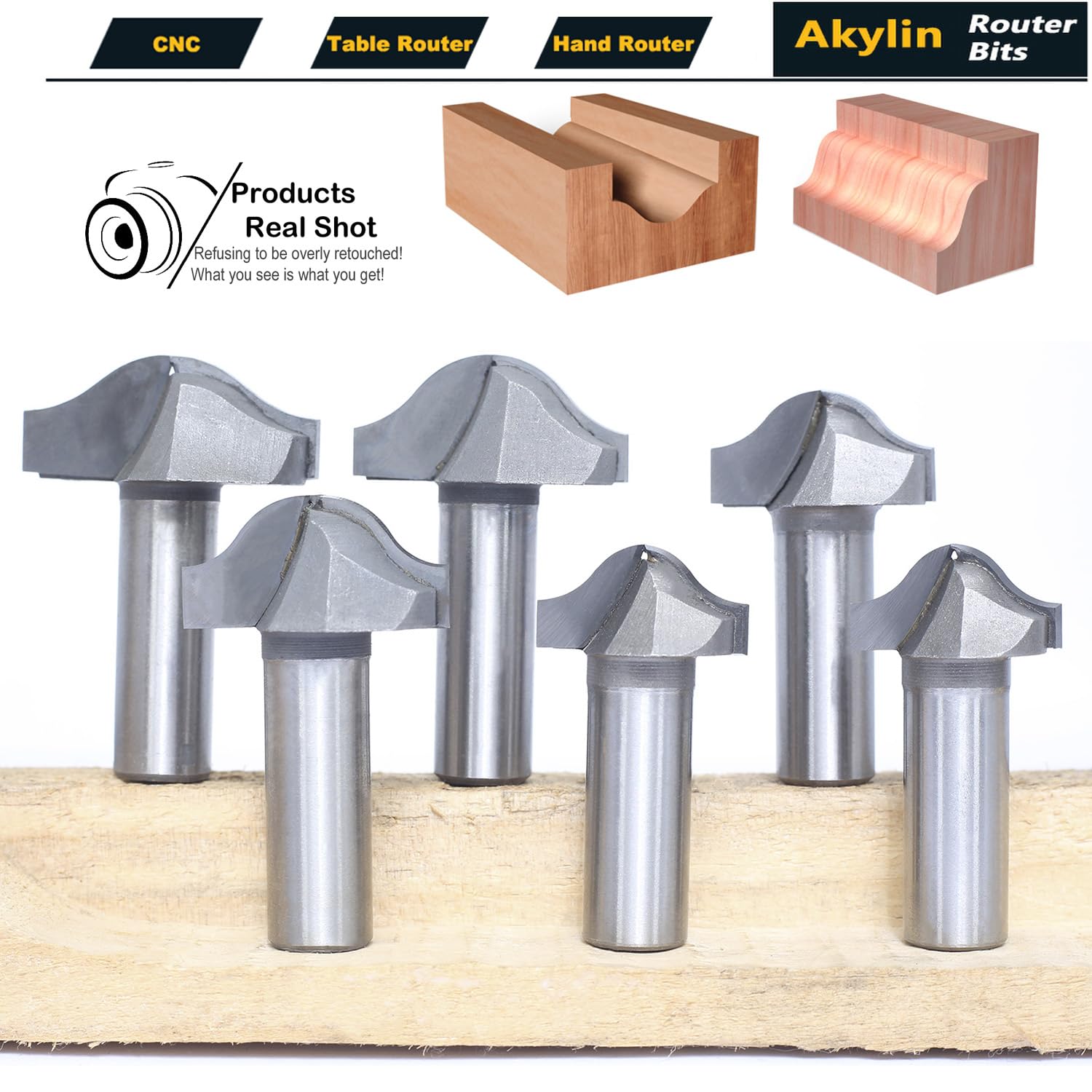 6-Piece Ogee Groove Router Bit Set - 1/2 Inch Shank with 7/8