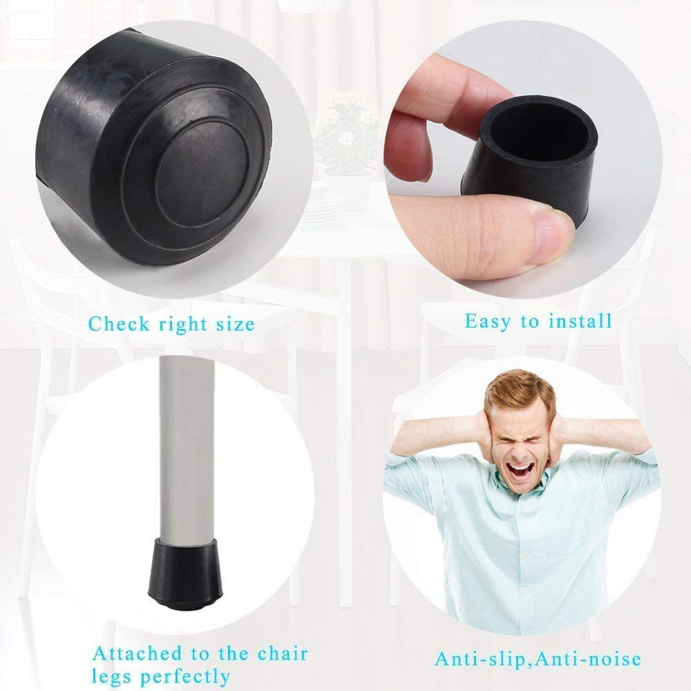 12 Pack Black Rubber Chair Leg Caps (7/8 Inch) - Non-Slip Floor Protectors for Indoor & Outdoor Use - Perfect for Home, Office, Patio, and Garden Furniture Protection