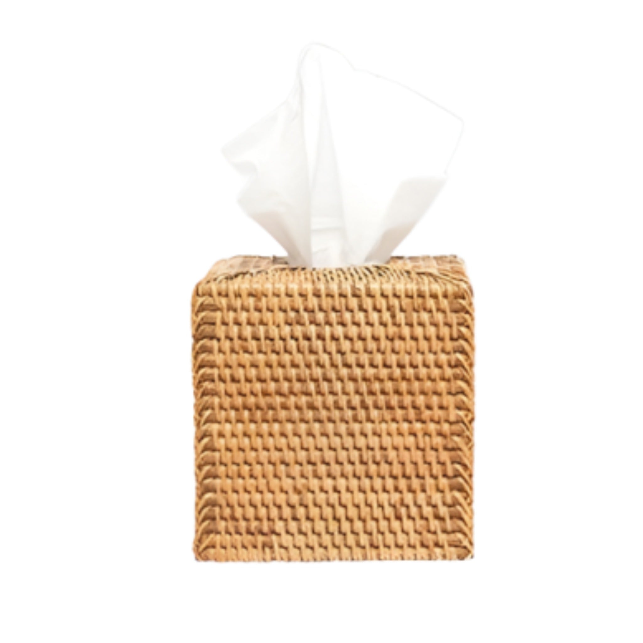 Brown Dalton Woven Rattan Round Waste Basket with Optional Tissue Box Holder - Perfect for Home Office, Bedroom, Bathroom & Living Room Trash Can