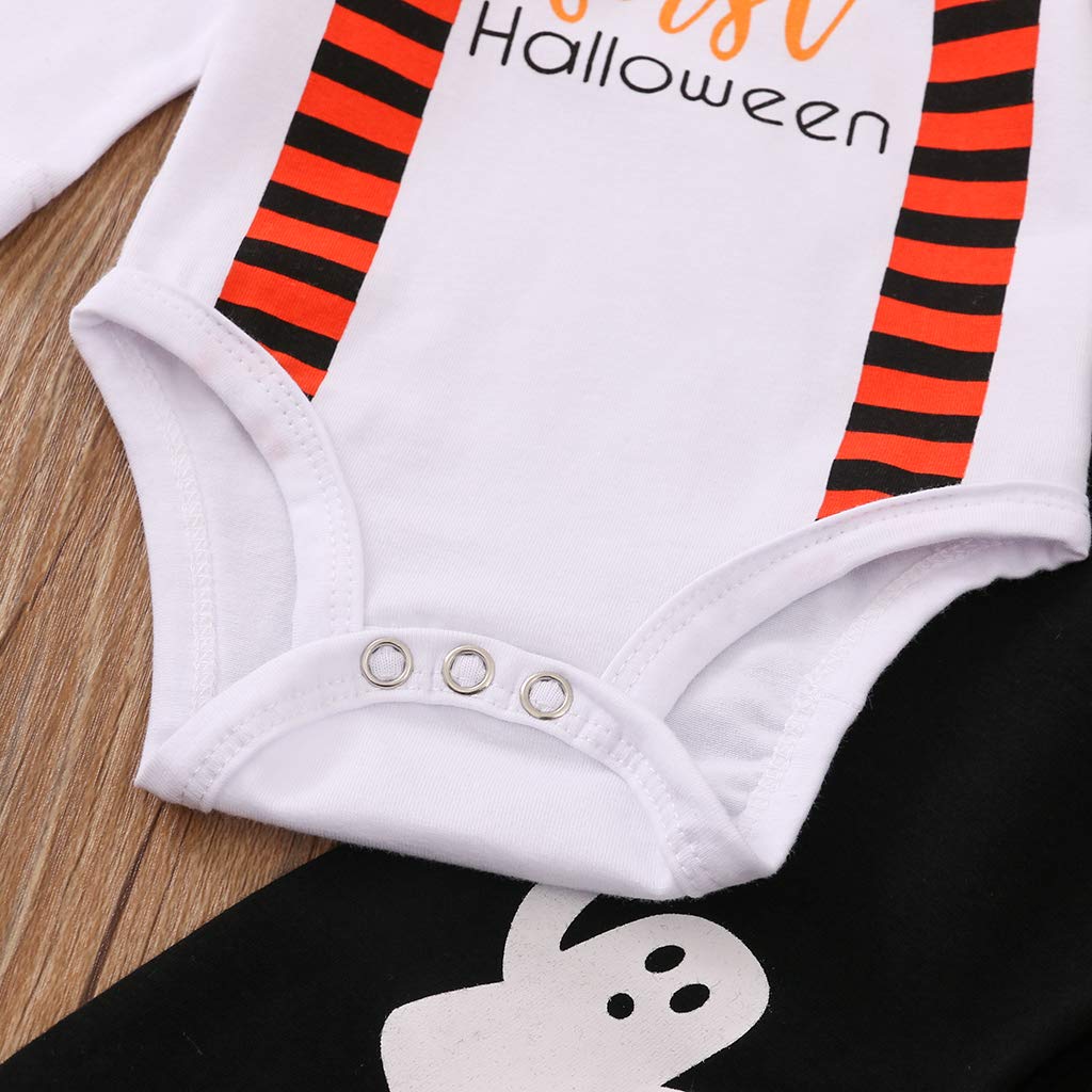 Baby Boy Halloween Outfit 3Pcs Set - Ghost Print Romper & Hat for First Halloween