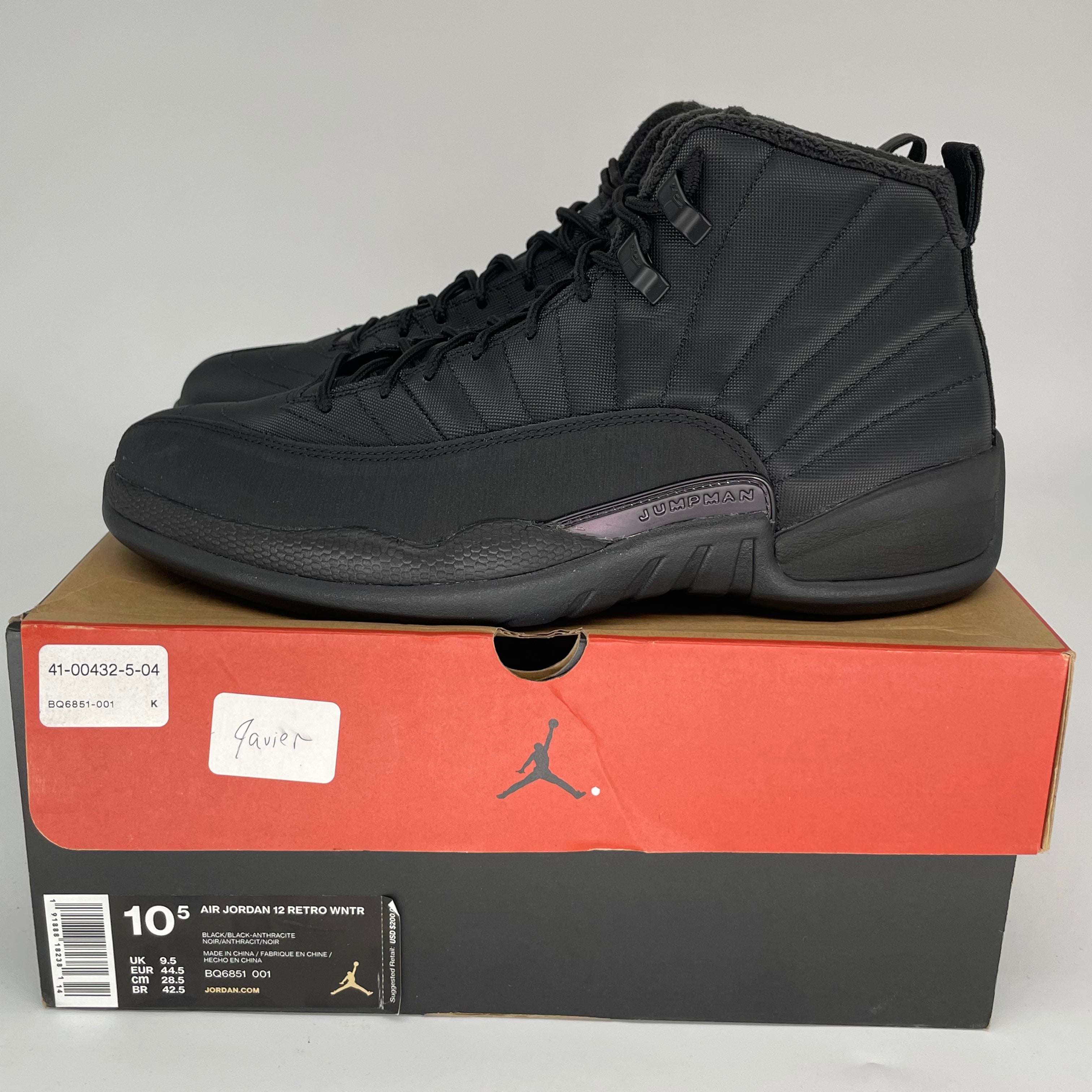 AIR JORDAN 12 Winter Black Men's Basketball Shoes Size 10.5 BQ6851-001 - Perfect for Streetwear & Winter Sports Fashion