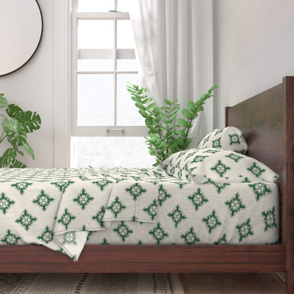 100% Cotton Twin Sheet Set 3pc - Tropical Hawaiian Pineapple Quilt Print in Emerald Green | Vintage Chic Beach House Bedding for Island & Coastal Decor