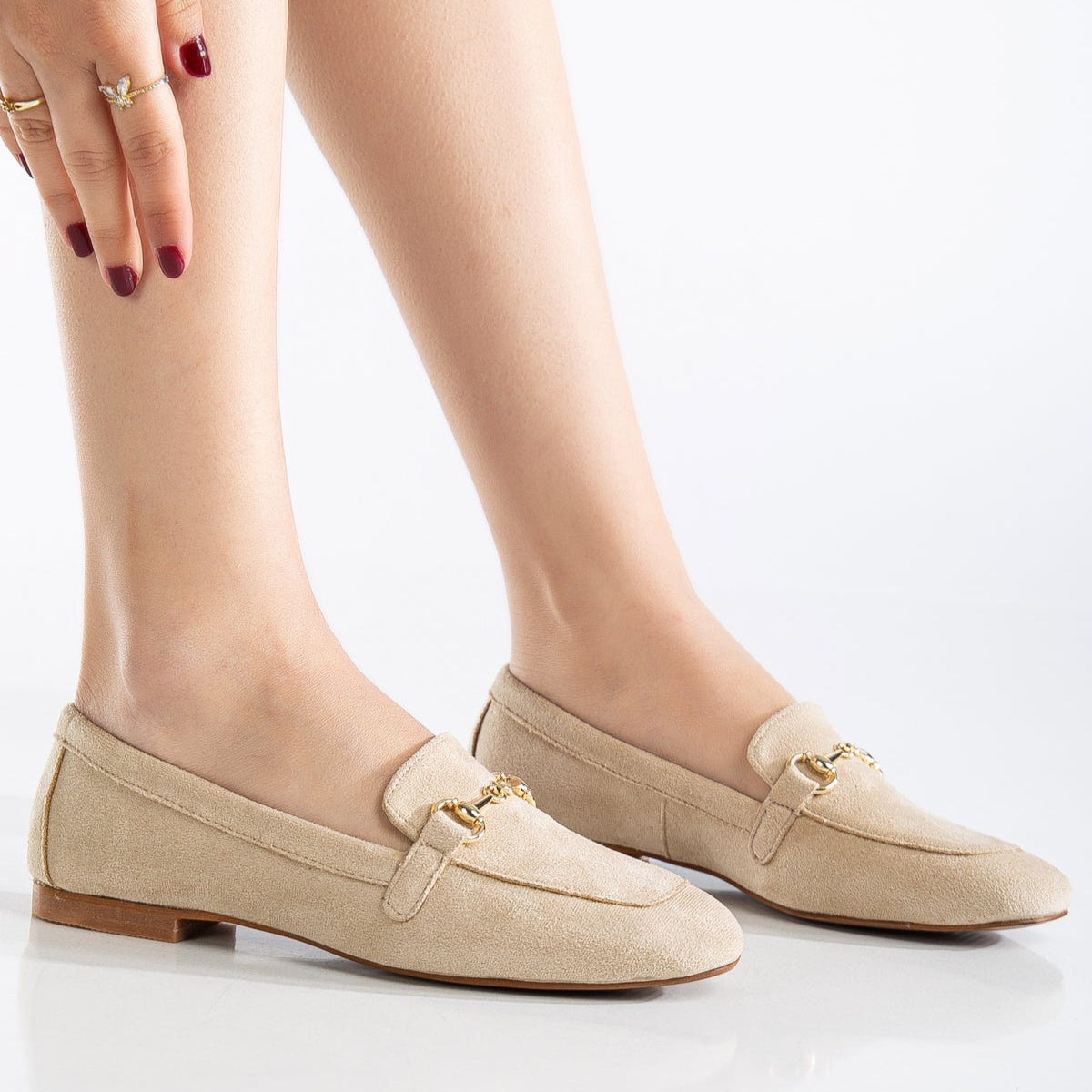Olly Beige Suede Horsebit Loafers for Women - Comfortable Slip-On Shoes - Casual & Office Wear - Perfect for Work, Travel & Everyday Outfits