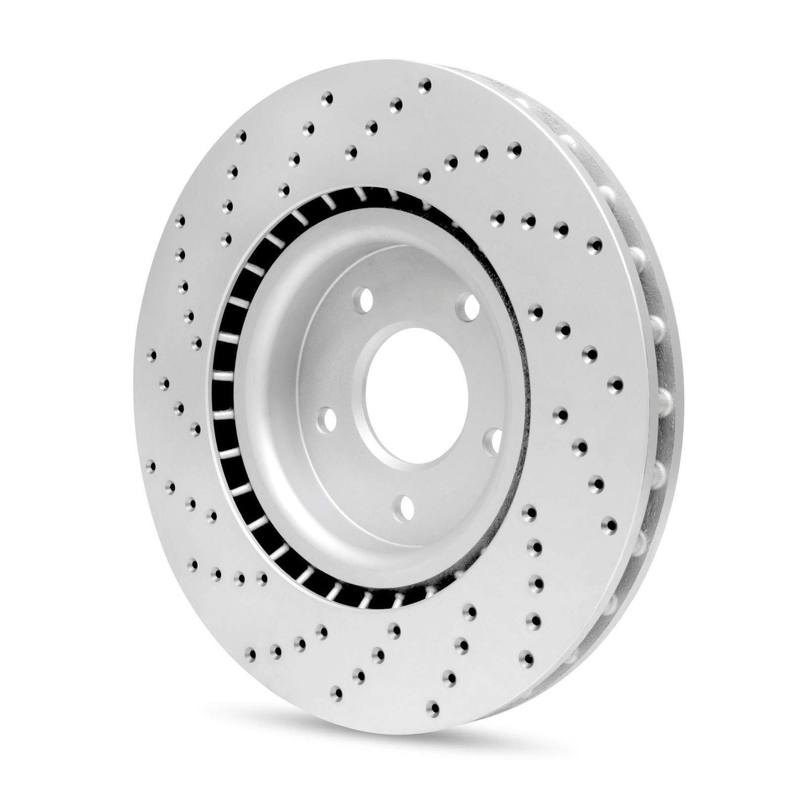 R1 Concepts Carbon Geomet Cross Drilled Brake Rotors Kit with Ceramic Brake Pads - High Performance Front Brake Upgrade for Sports Cars & Track Racing
