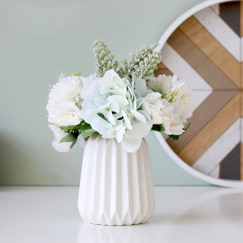 White Ceramic Vase Set - Small & Large Flower Vases with Wide Opening for Home & Office Decor | Modern Boho Cylinder Vases Perfect as Shelf Display, Table Centerpiece, Wedding & Event Decor (Set of 2)