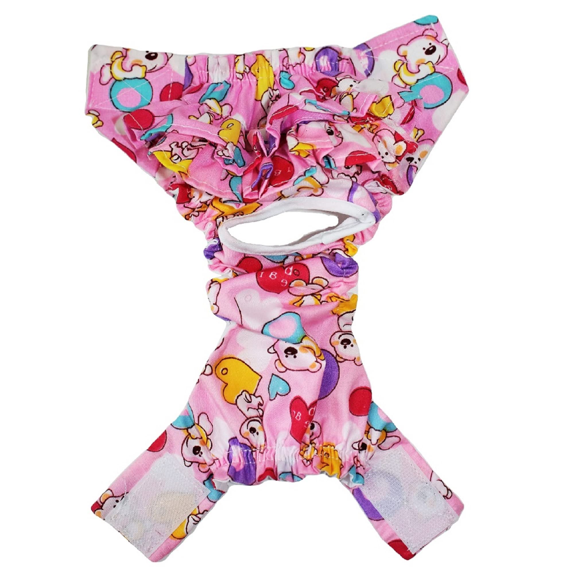Small Dog Diaper Skirt for Female Dogs - Sanitary Pant Dress with Bear Design (Light Pink, Medium 11