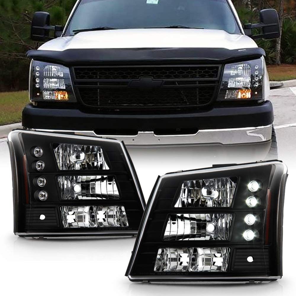 ACANII Black LED Headlights & Bumper Lights Conversion Kit for 2003-2006 Chevy Silverado 1500/2500/3500 & Avalanche - 1-Piece Pair - Upgrade Your Truck Lighting for Night Driving & Off-Road Adventures