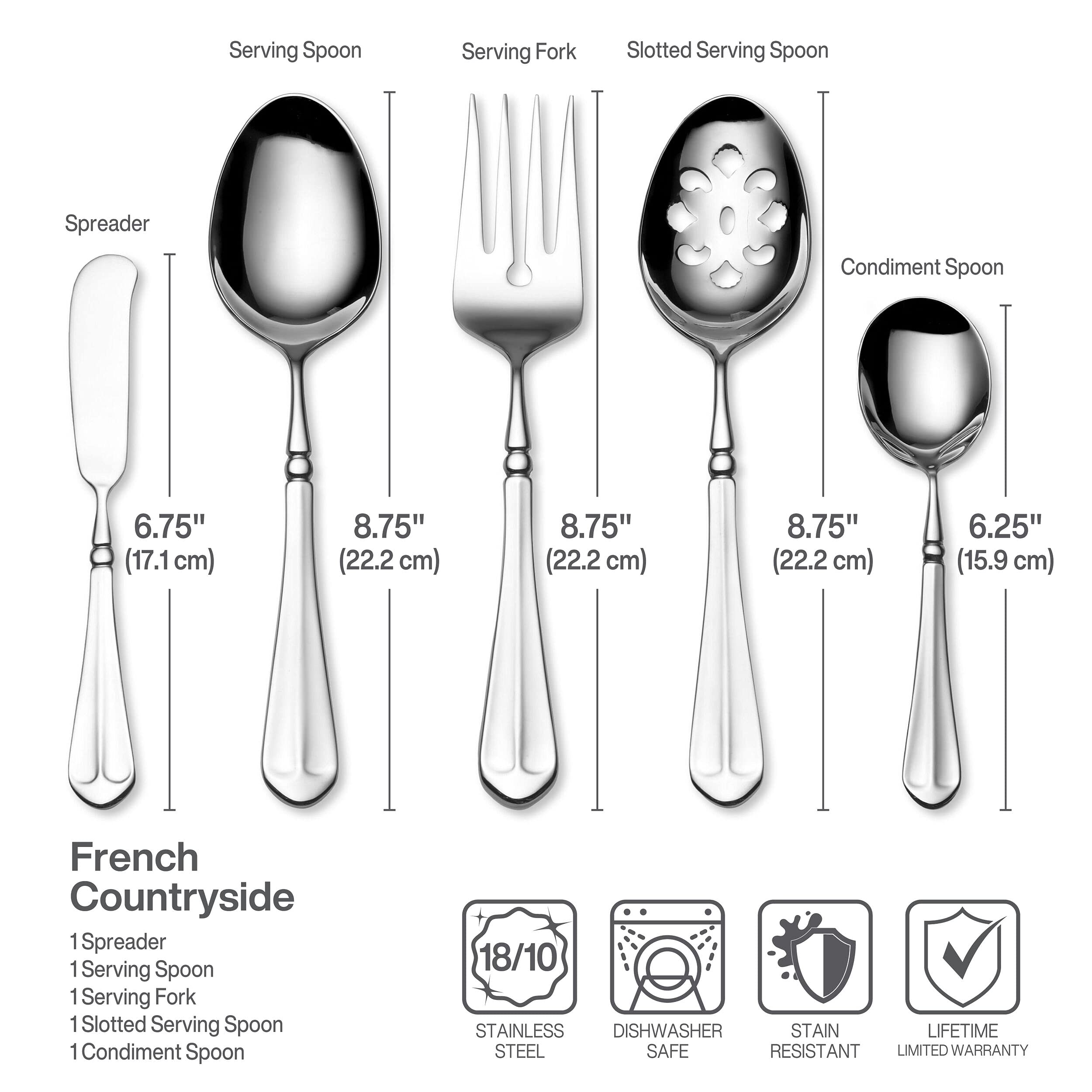 Premium Mikasa French Countryside 65-Piece Flatware Set for 12 - 18/10 Stainless Steel Silverware with Serving Utensils - Elegant Dinnerware for Formal Dining, Holiday Entertaining & Wedding Gifts