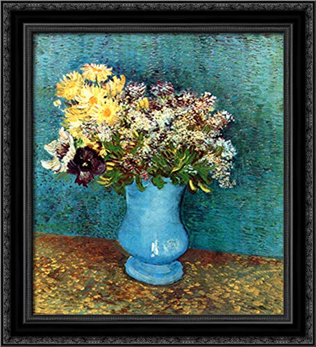 Vincent van Gogh Floral Vase Canvas Art - 20x22 Inch Black Ornate Wood Framed Wall Decor with Lilac, Daisy & Anemone Flowers | Perfect for Living Room, Bedroom & Office Decor