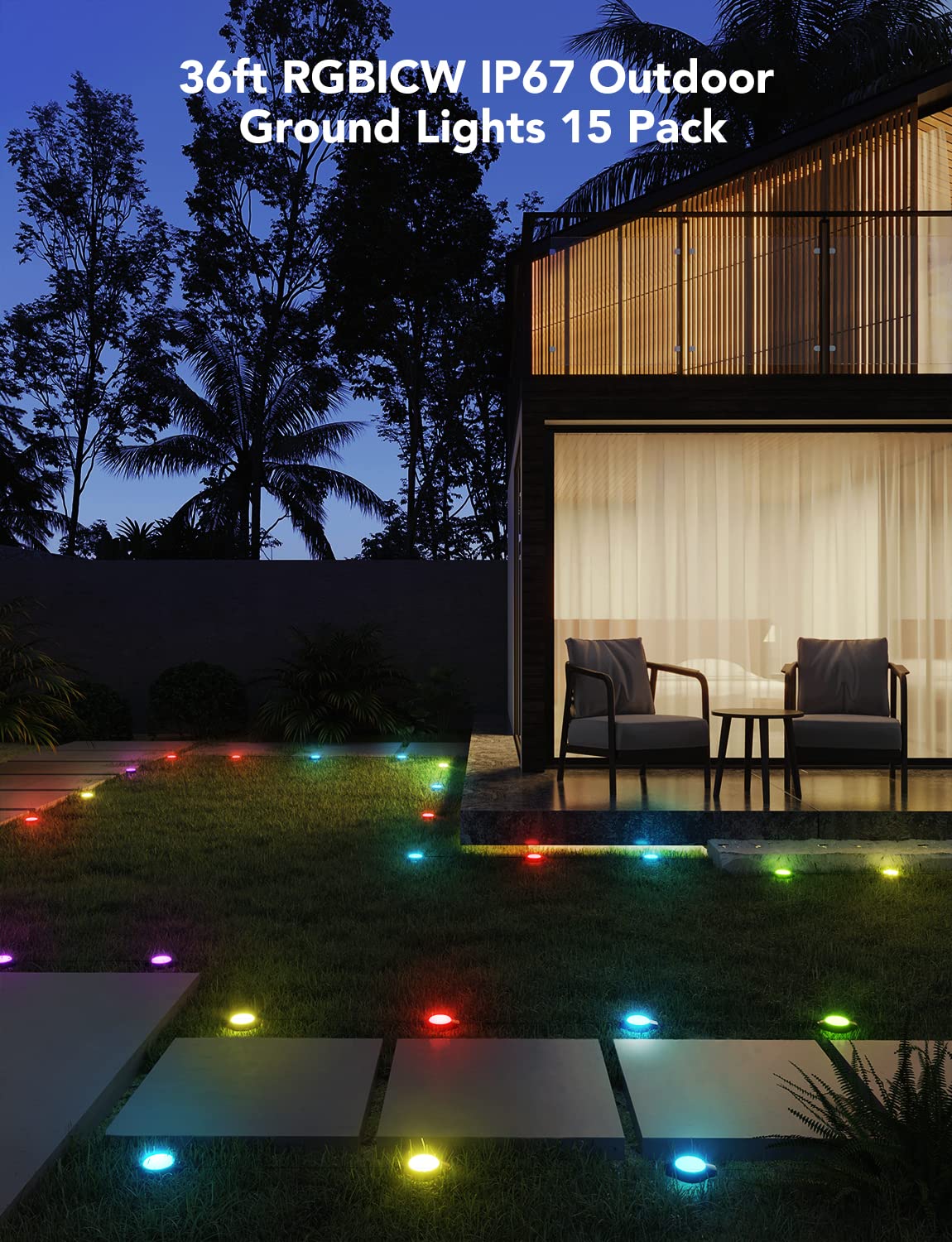 Govee 15-Pack RGBIC Outdoor Pathway Lights with Warm White - IP67 Waterproof, 36ft Low Voltage Walkway Lighting, App Control, 43 Scene Modes, Music Sync (80 LM) - Perfect for Garden, Patio, Driveway & Landscape Lighting