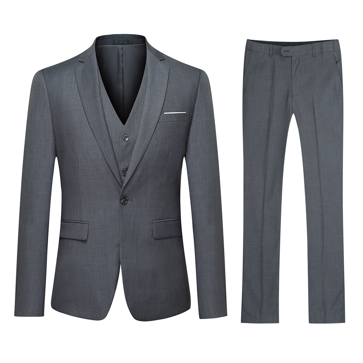 3 Piece Classic One Button Dark Grey Suit for Men - Business Formal Attire, Wedding & Office Wear | Premium Wool Blend Suit Set with Jacket, Vest & Pants