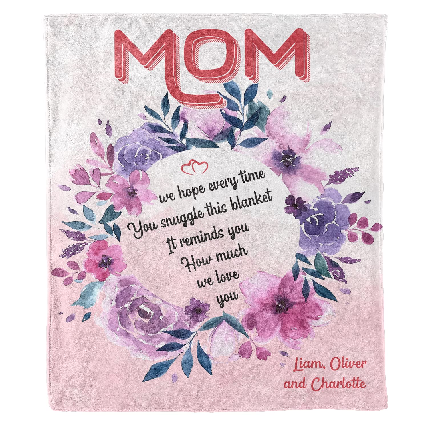 Personalized Fleece Blanket for Mom - Custom Name Gift from Son/Daughter | Birthday, Christmas, Thanksgiving Present | Cozy Sherpa Throw Blanket for Cuddling, Lounging & Home Decor | Made in USA