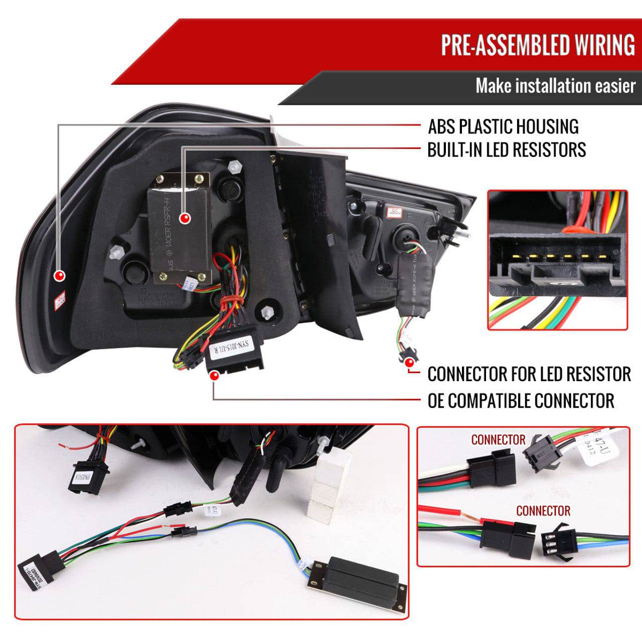Full LED Black Tail Lights with Fiber Optic Parking Light & Sequential Turn Signals for 2009-2011 BMW E90 3 Series 4DR Sedan - Left & Right Pair Assembly - Upgrade Your Ride for Night Driving & Enhanced Style