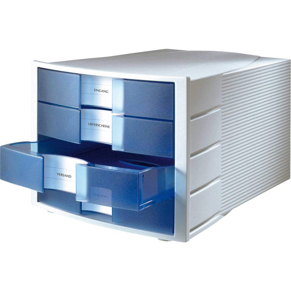 IMPULS Drawer Set - 4 Closed Drawers with Large Label Space, Light Grey/Translucent Clear - Premium Quality Office & Home Storage Solution for Documents, Stationery & Craft Supplies