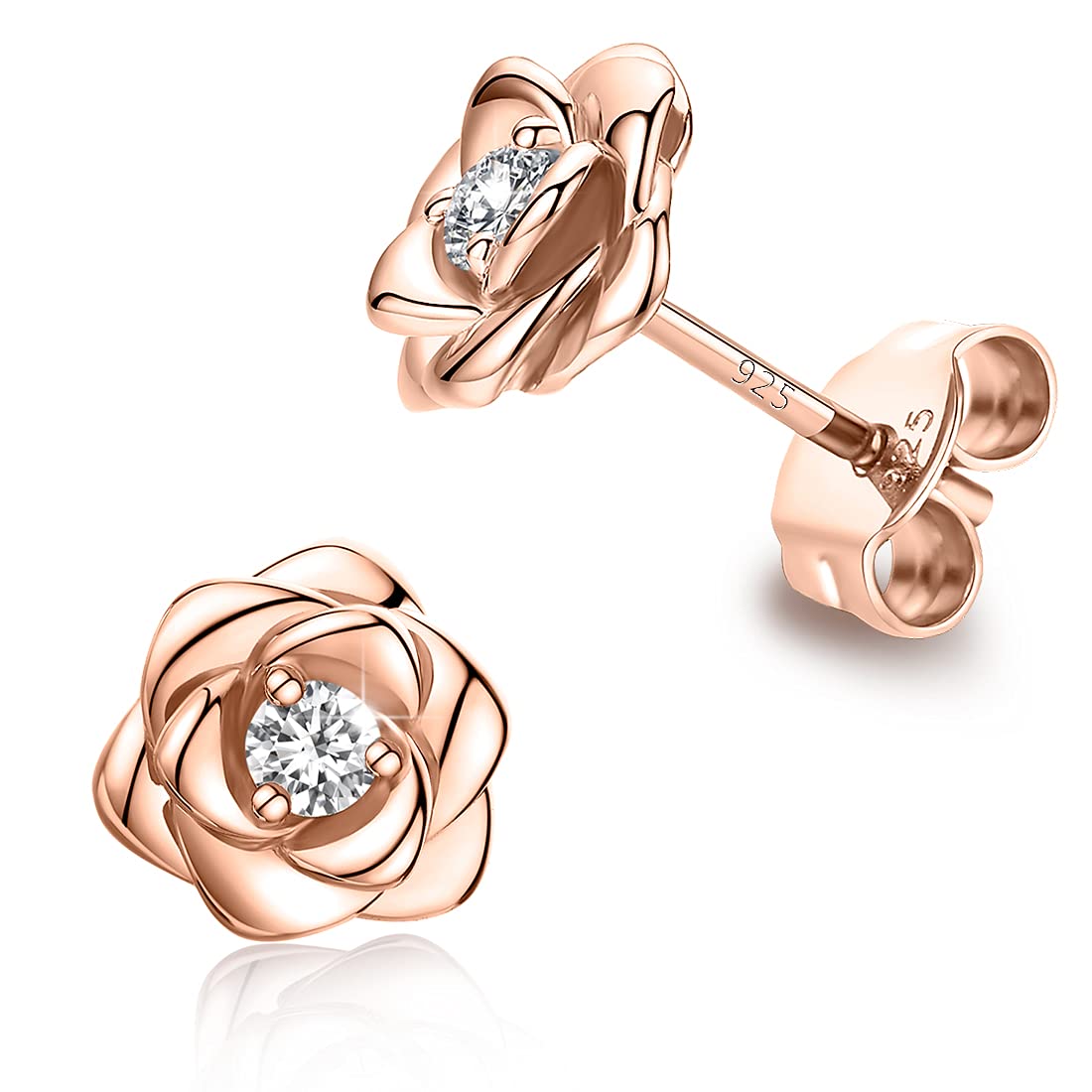 Hypoallergenic Gold Plated Sterling Silver Rose Flower Earrings for Women | Nickel Free Stud Earrings | Perfect for Weddings, Date Nights & Special Occasions