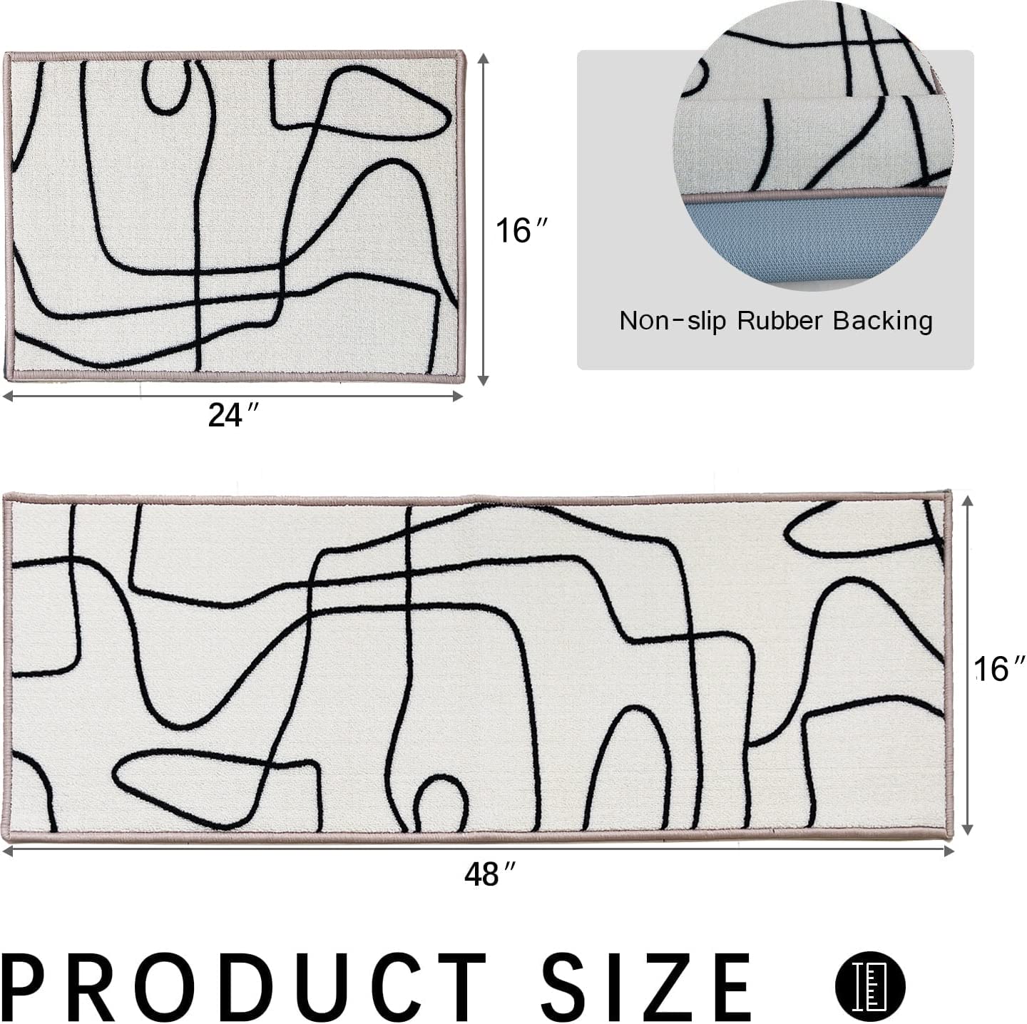 Non-Slip Kitchen Rugs Set - 2PC Washable Nylon Mats for Kitchen & Laundry (24