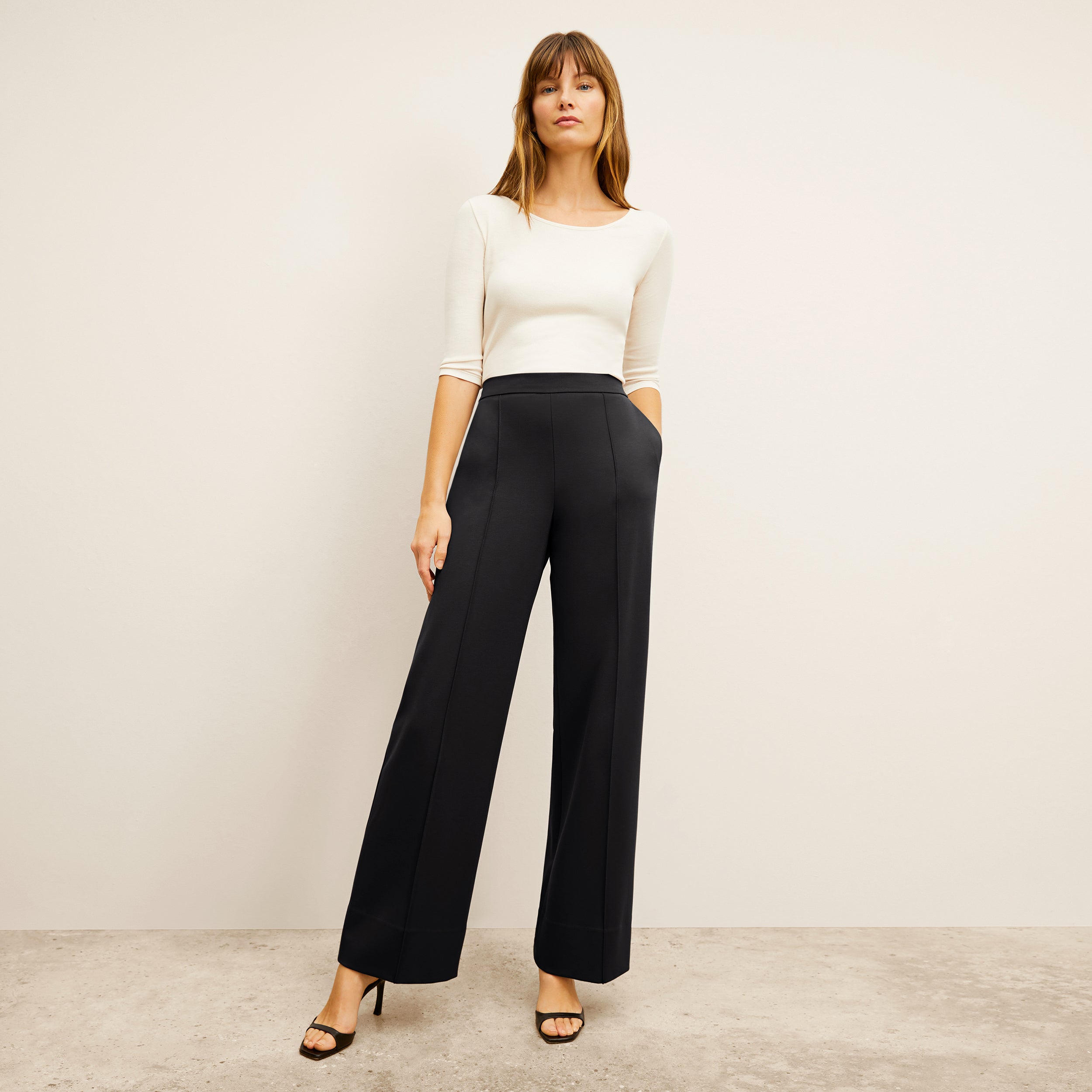 Jordan Wide Leg Pants for Women - Stretchy Butter Ponte Fabric in Black | Casual & Office Wear