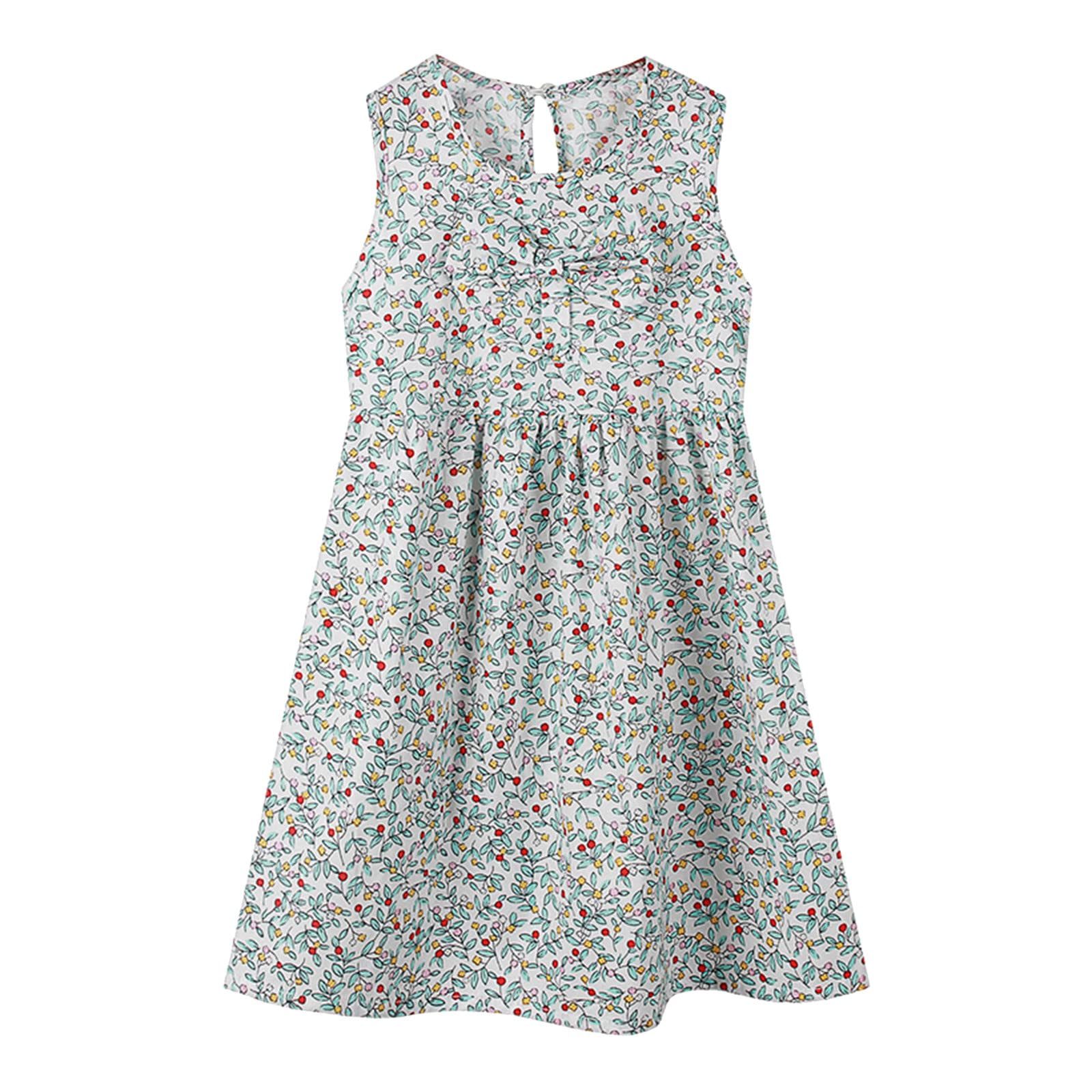 Floral Bowknot Sleeveless Beach Dress for Toddler Girls 5-6 Years - Princess Summer Outfit, Strappy Sun Dress for Kids (Green) | Perfect for Beach Vacations, Birthday Parties & Outdoor Playdates