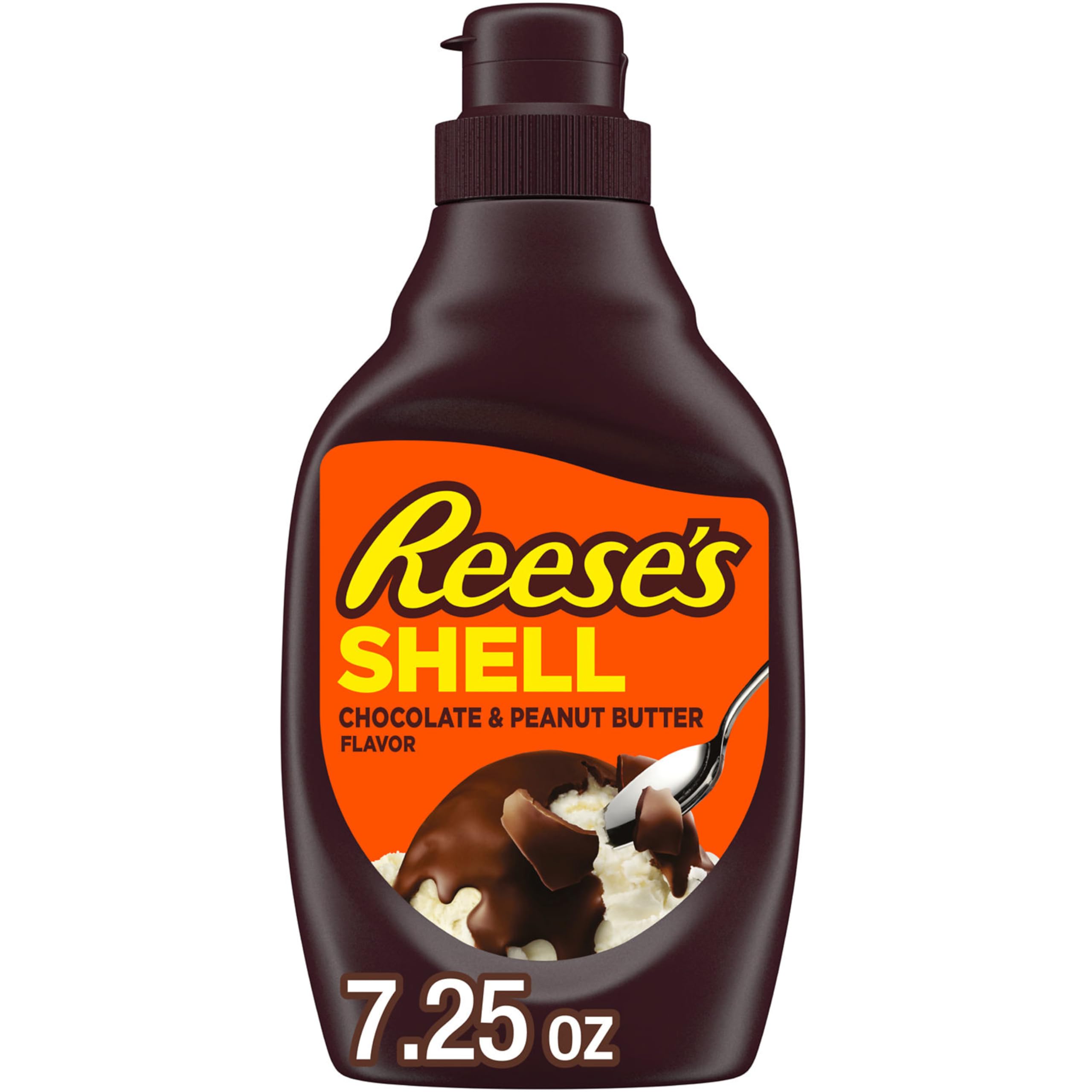Reese's Chocolate Peanut Butter Shell Topping Bottle 7.25 oz - Perfect for Ice Cream, Desserts, and Baking | Rich Peanut Butter Flavor