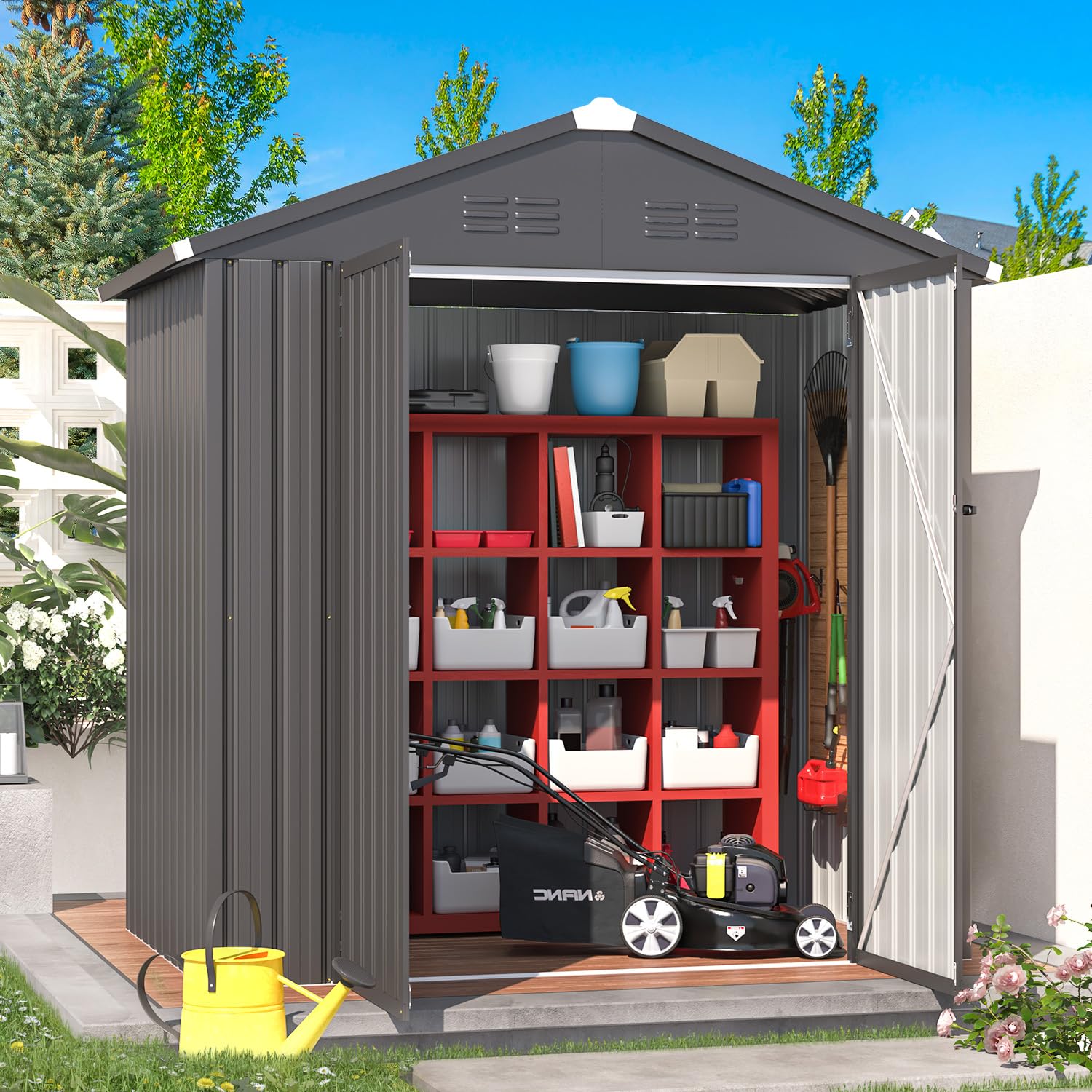AECOJOY 6' x 4' Dark Grey Metal Storage Shed - Outdoor Utility & Garden Shed with Lockable Doors for Backyard, Patio, Lawn Equipment & Tool Organization | Weatherproof & Durable for Year-Round Use