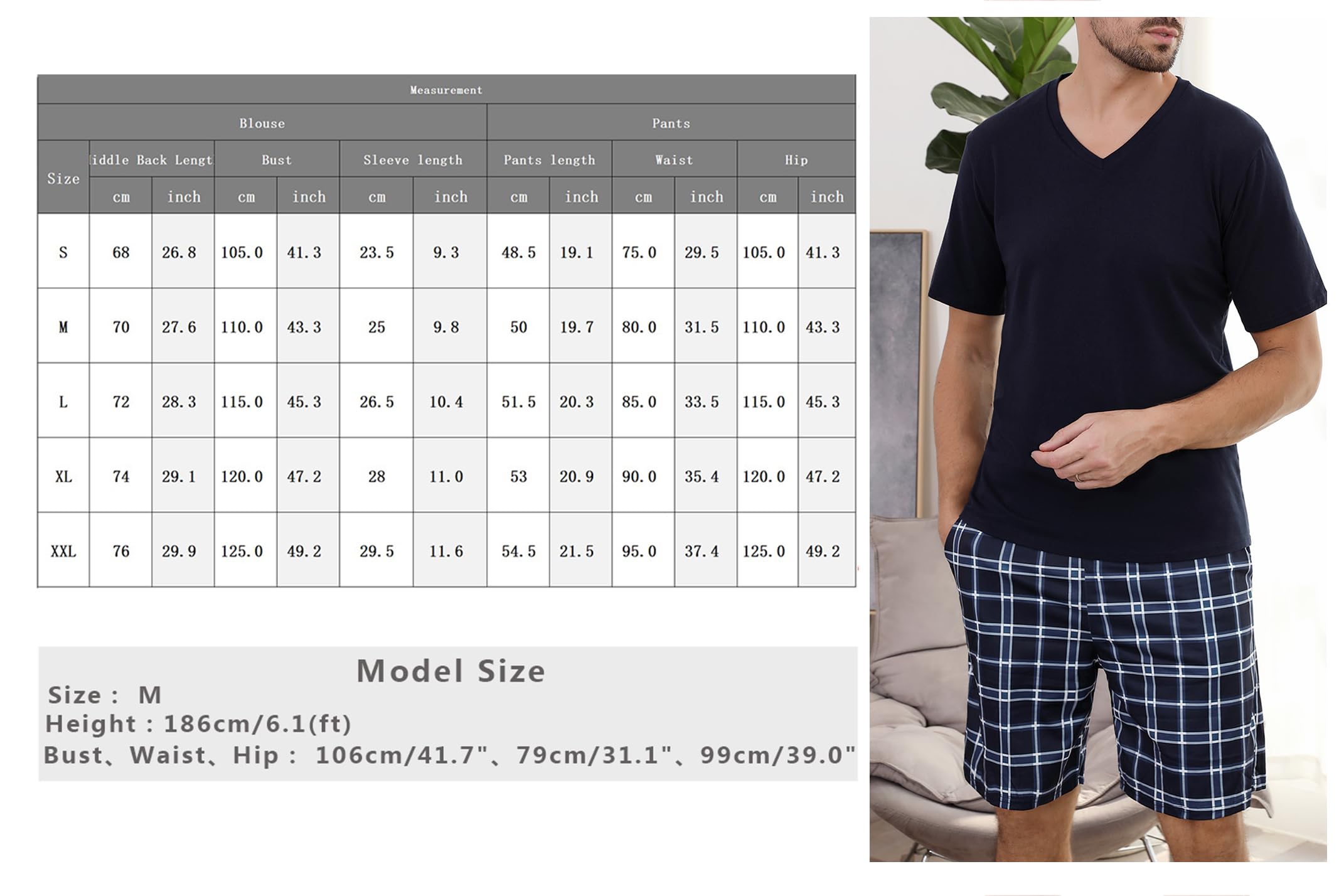 Men's Cotton Pajama Set - Soft V-Neck Sleepwear with Pockets for Lounge & Relaxation | Perfect for Home, Travel, and Gift Giving
