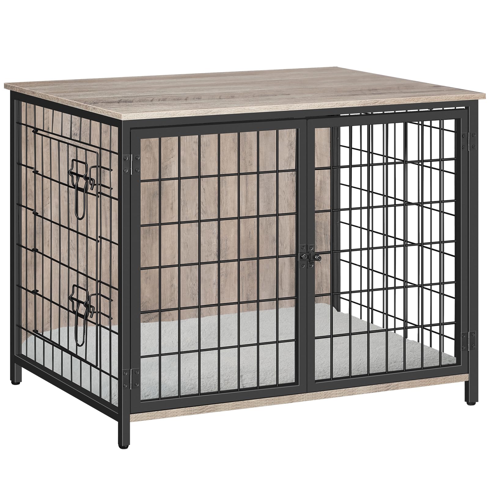 Wooden Dog Crate Furniture with Removable Cushion - Heavy Duty Double Door Dog Kennel for Small Medium Large Dogs - Indoor Pet House End Table (31.5