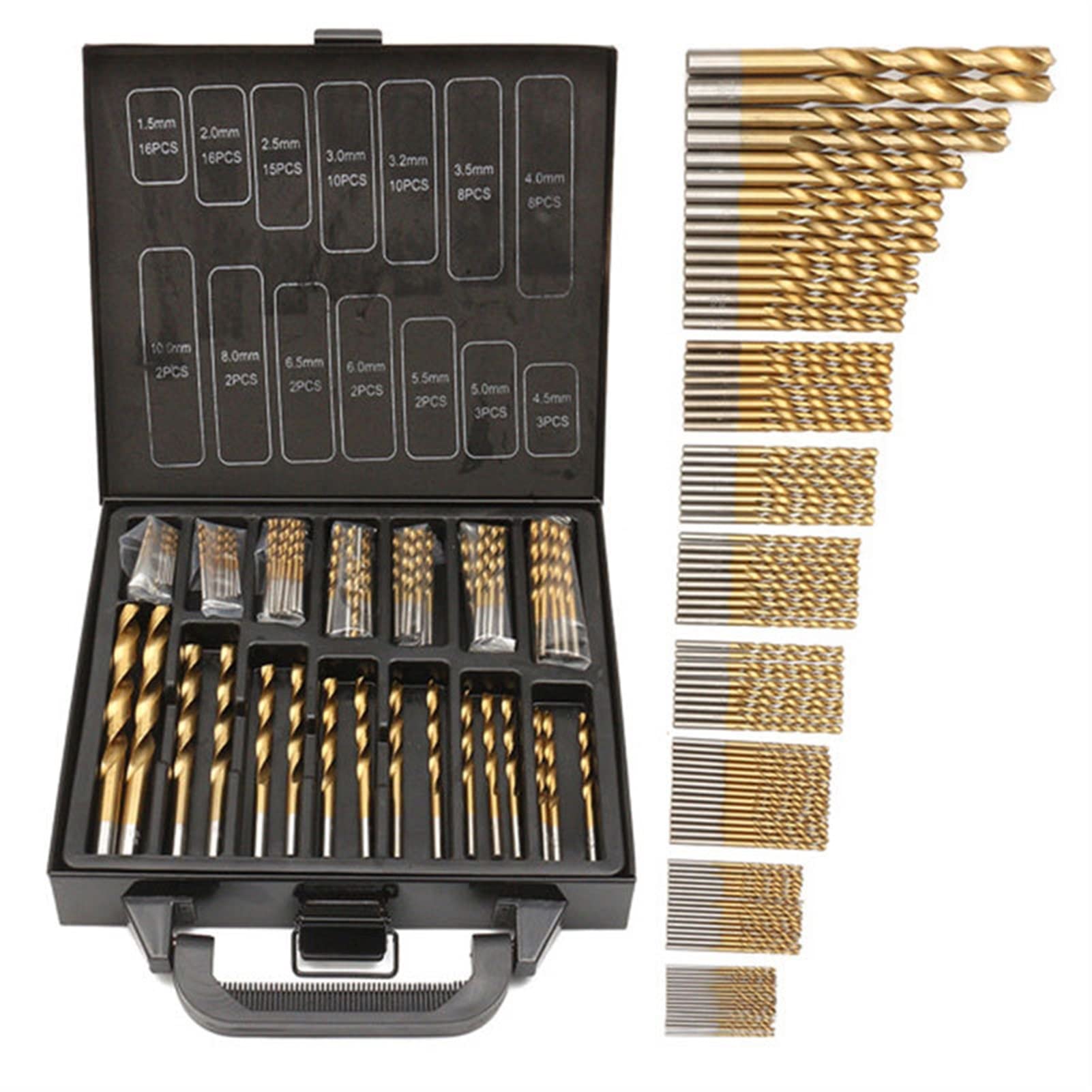 DOLUNTO 99-Piece Titanium Coated Drill Bit Set (1.5mm-10mm) - High Speed Steel Twist Drill Bits for Metal, Wood & Plastic - Perfect for DIY Projects, Home Repair & Professional Use
