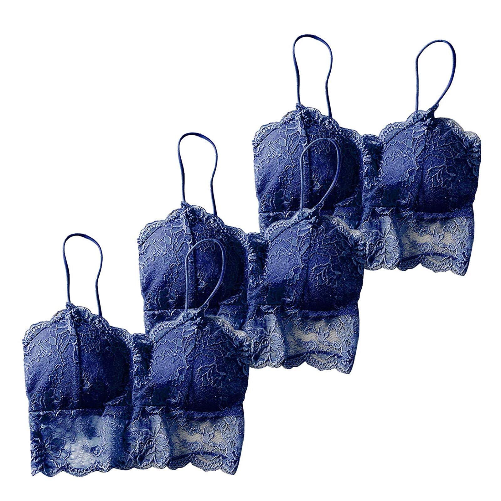 3Pc Women's Sexy Lace Crisscross Bandeau Vest with Chest Pad - Comfortable Sports Underwear & Nightwear for Sleep, Lounge, and Date Nights - Blue