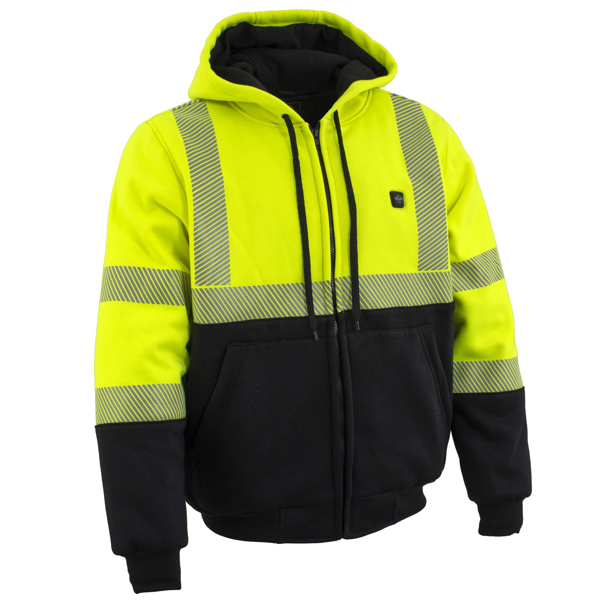 Nexgen Heat Men's High Visibility Green Heated Jacket with Front & Back Heating Elements - Includes Rechargeable Battery Pack for Outdoor Work & Winter Sports