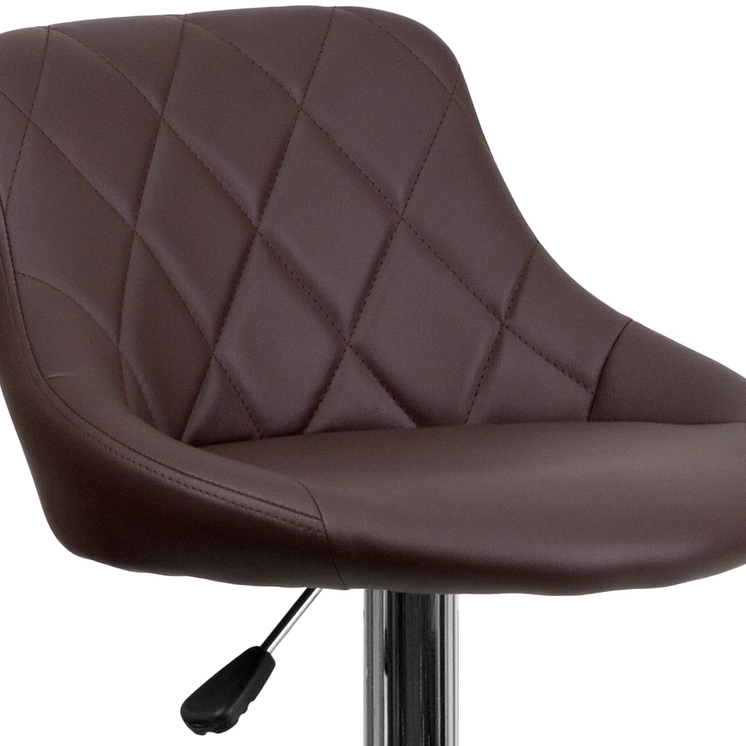 Flash Furniture Caldwell 2-Pack Adjustable Height Bar Stools - Brown Vinyl Bucket Seats with Diamond Pattern Back & Chrome Base - Perfect for Kitchen Islands, Home Bars & Counter Dining
