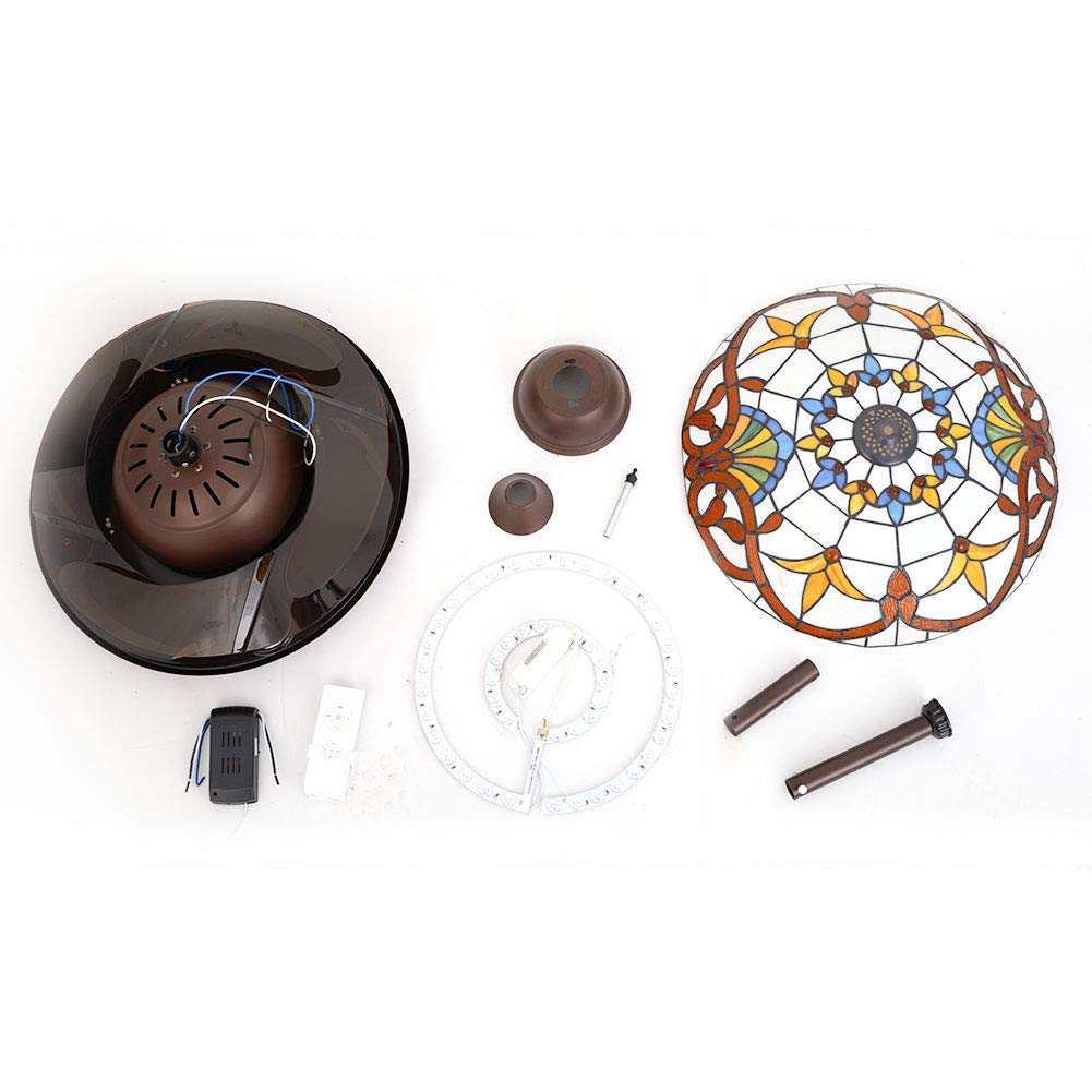 42 Inch Tiffany Style Ceiling Fan with LED Light and Remote Control - 3 Speed Adjustable, Retractable Blades - Perfect for Living Room, Bedroom, and Dining Room