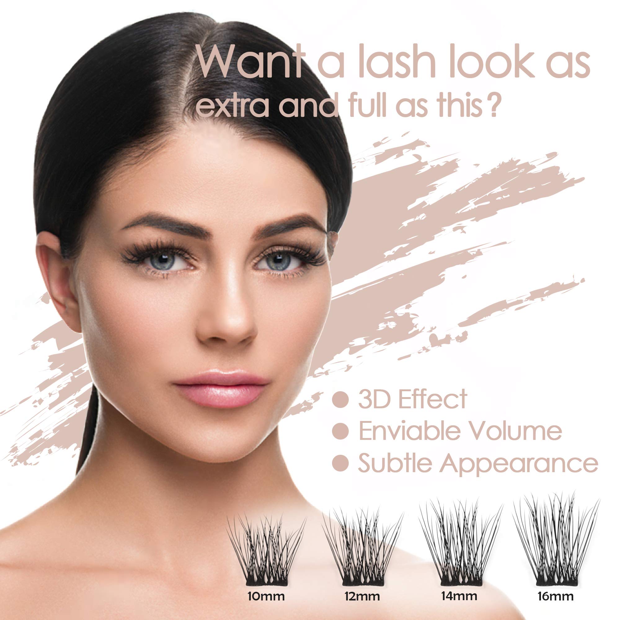 3D Effect DIY Eyelash Extension Kit - 12 Clusters Volume Lashes with Glue (C Curl, 12MM) for Natural & Dramatic Look | Home & Professional Use | Perfect for Parties, Weddings & Daily Wear