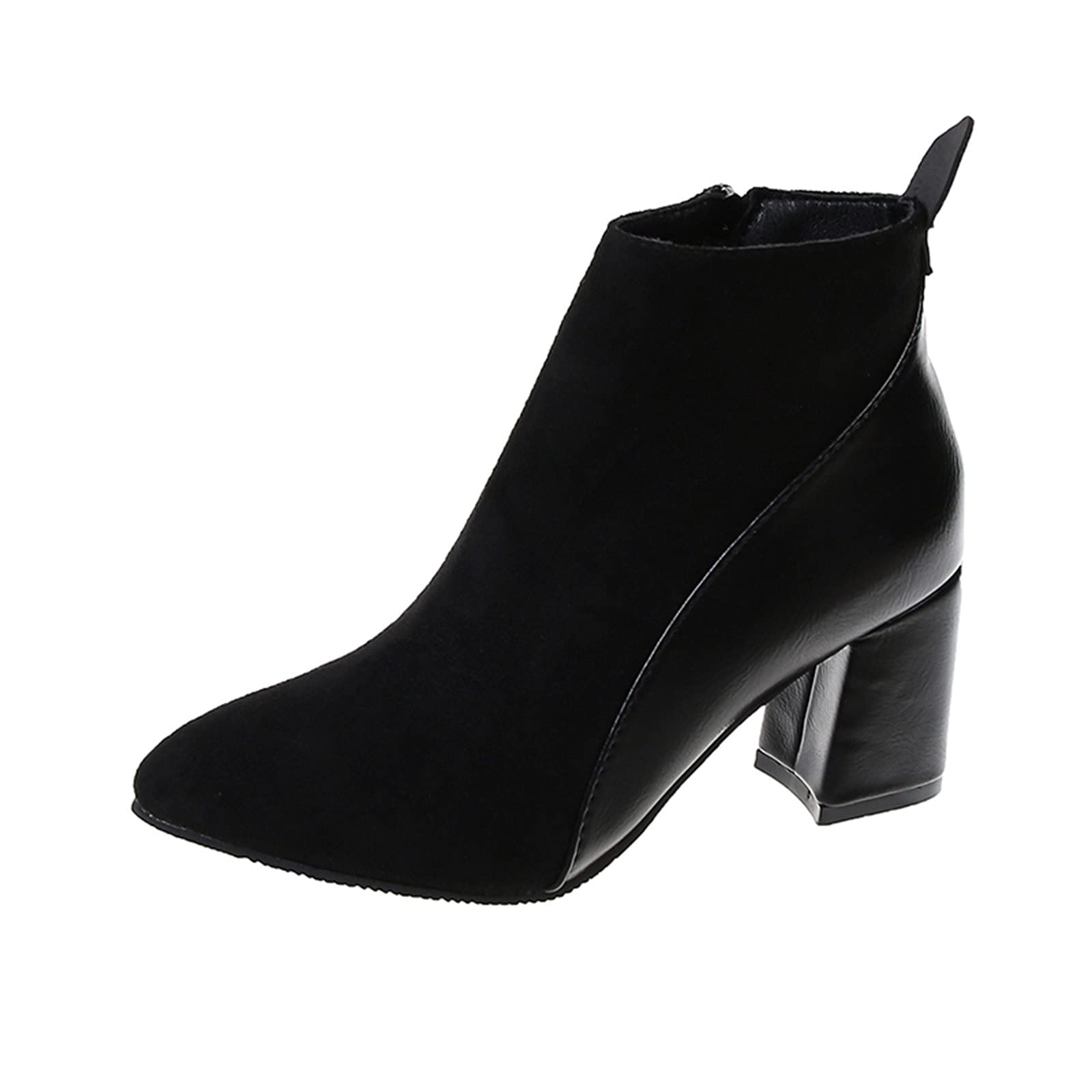 Stylish Women's Pointed Toe Suede Ankle Boots with Side Zipper & Stitching - Combat Boots for Women in Black (Size 9) - Perfect for Casual Outfits, Office Wear & Night Out