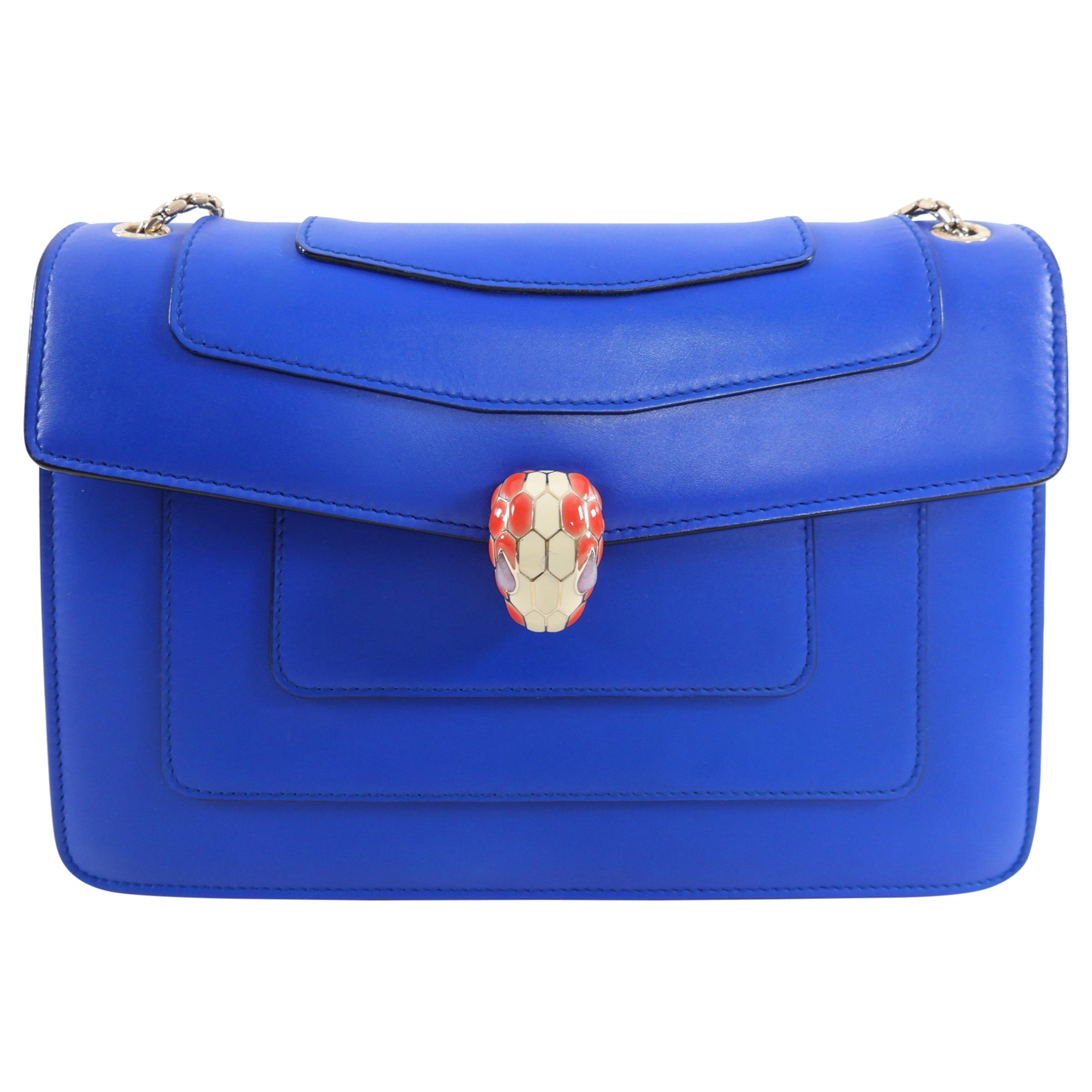 Bvlgari Serpenti Forever Flap Bag in Cobalt Blue Leather - Luxury Designer Handbag for Women, Perfect for Evening Events & Special Occasions
